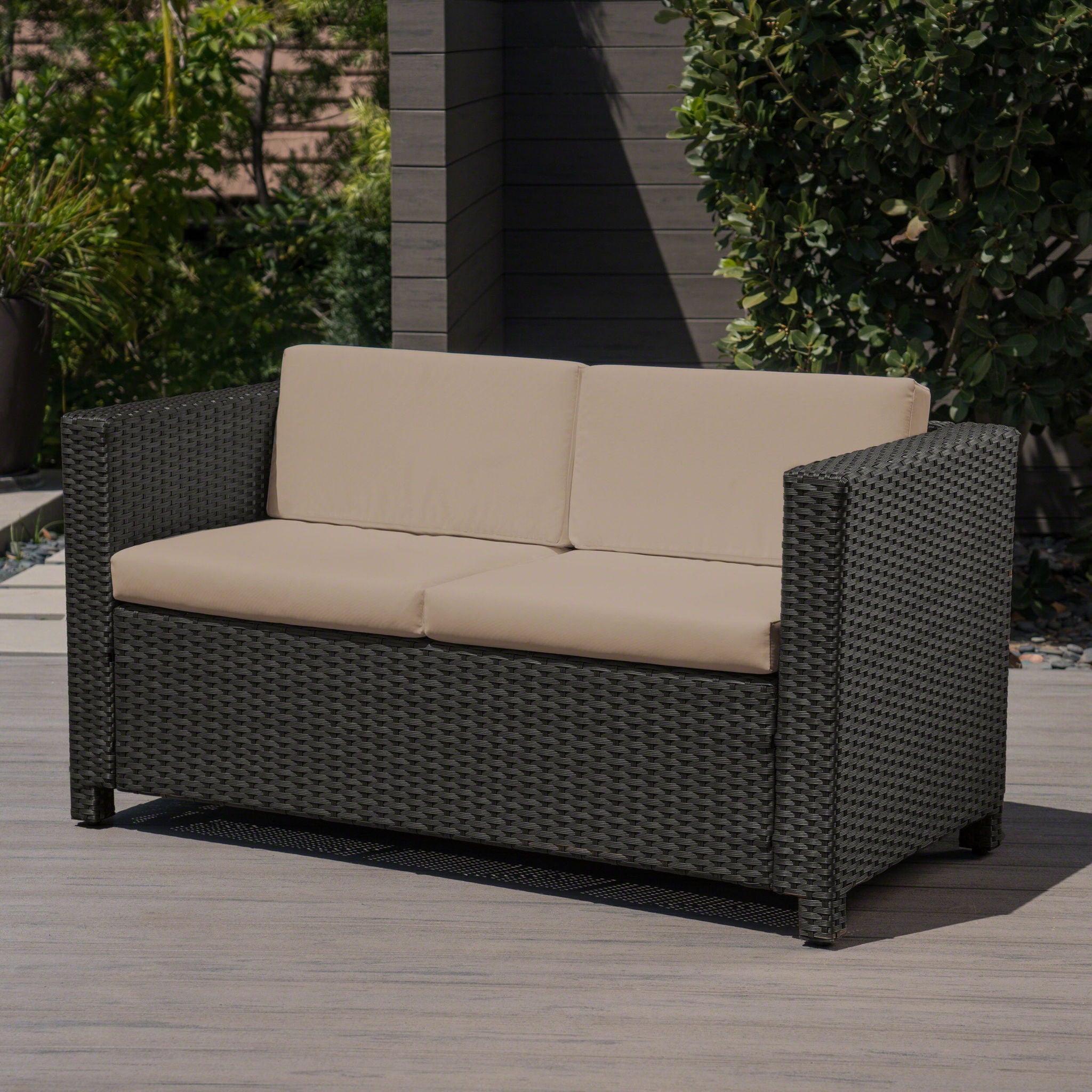 Puerta - Loveseat Outdoor Seating With Water Resistant Cushions - Dark Brown