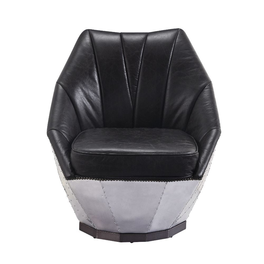 ACME Brancaster - Accent Chair - Distress Espresso Top Grain Leather & Aluminum | Meri Furniture