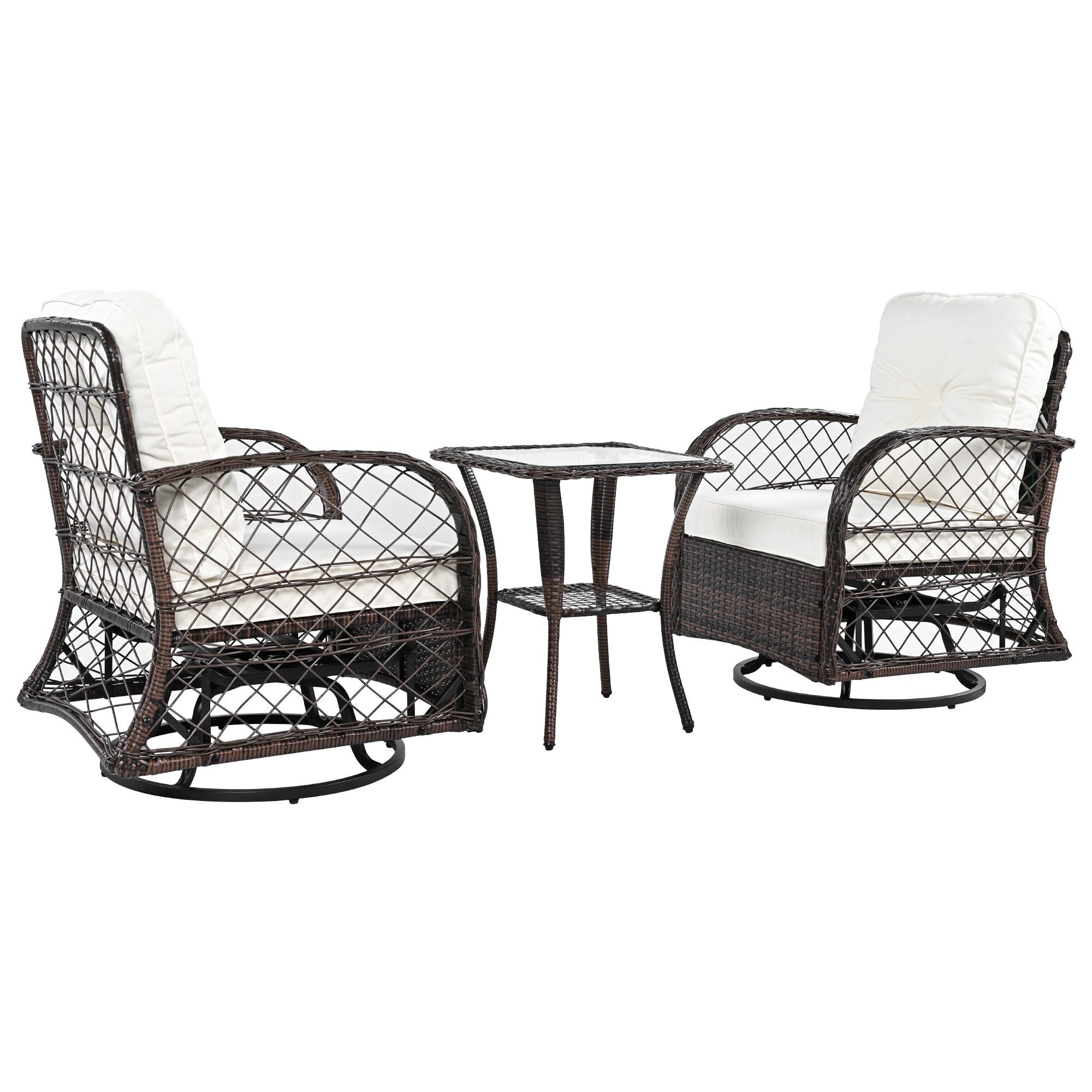 3 Piece Outdoor Chair & Table Set Chat Set, 2 Person Rattan Seating Group