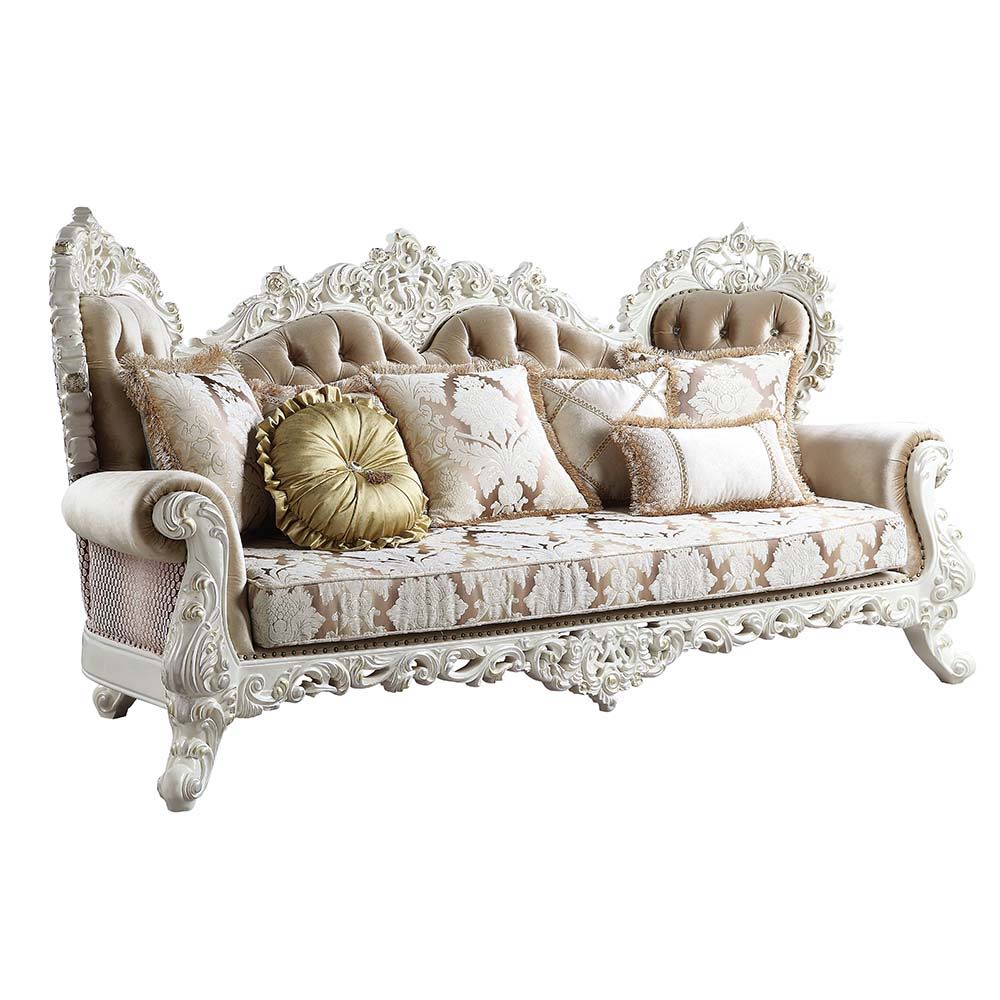 ACME Vanaheim - Sofa - Fabric & Antique White Finish | Meri Furniture