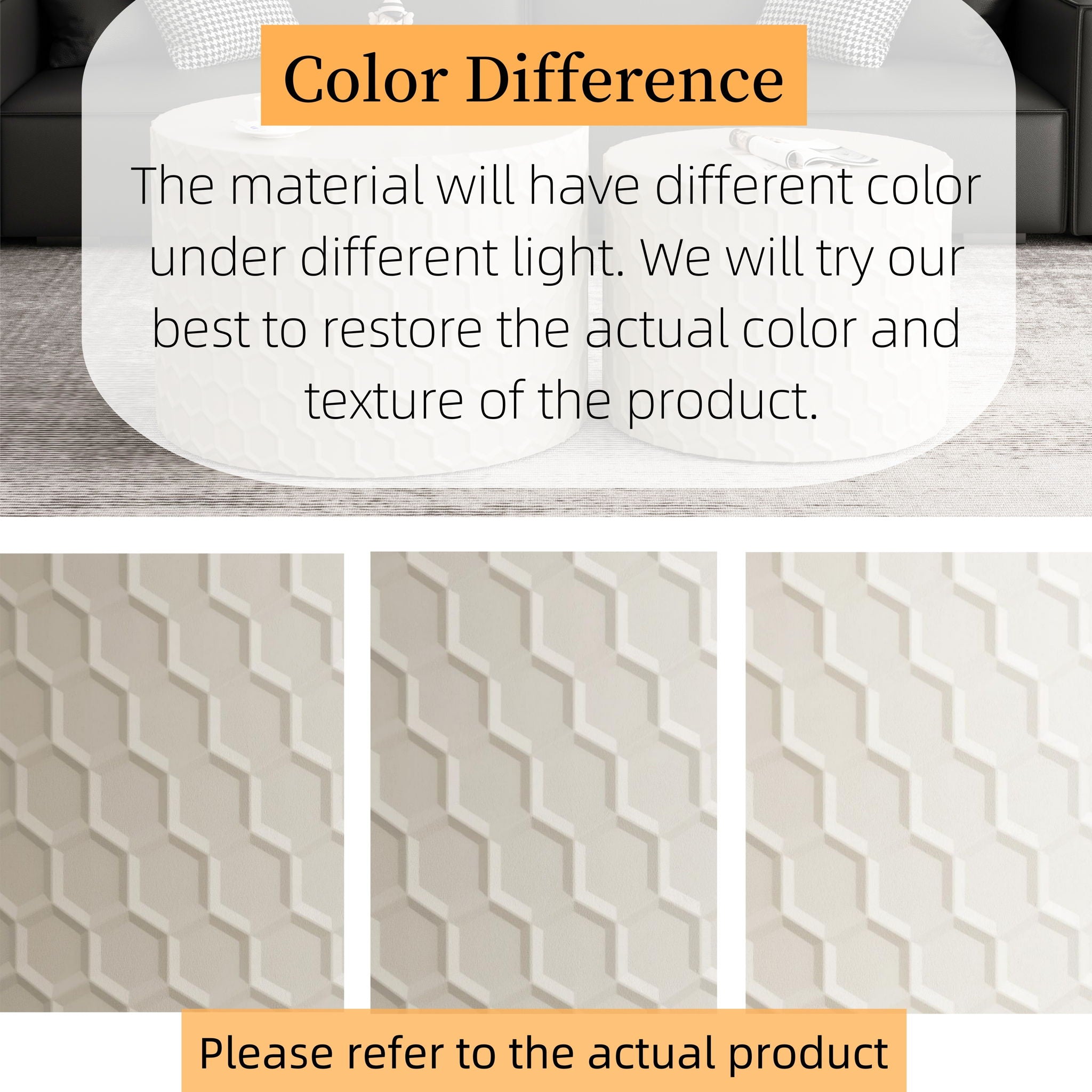 Minimalist Honeycomb Nesting Coffee Table Set, Round Drum Circle Table (Set of 2) - Beige