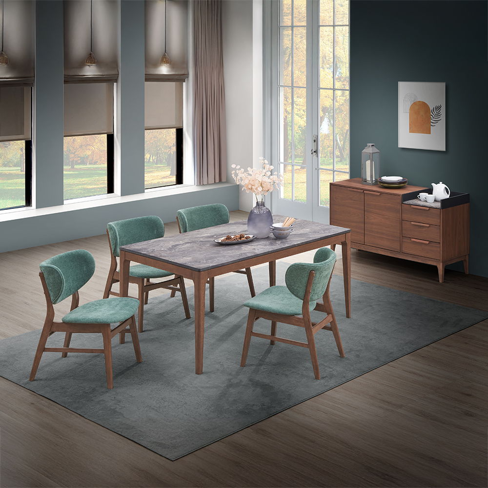 Bevis - Dining Table - Engineered Stone Top & Walnut