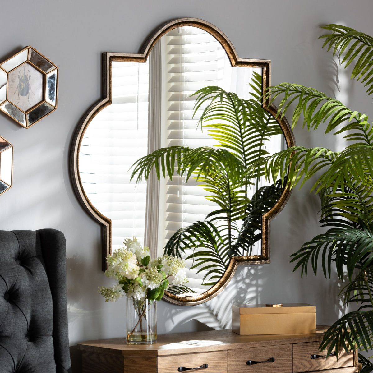 Tiana Vintage Antique Bronze and Gold Finished Metal Quatrefoil Accent Wall Mirror