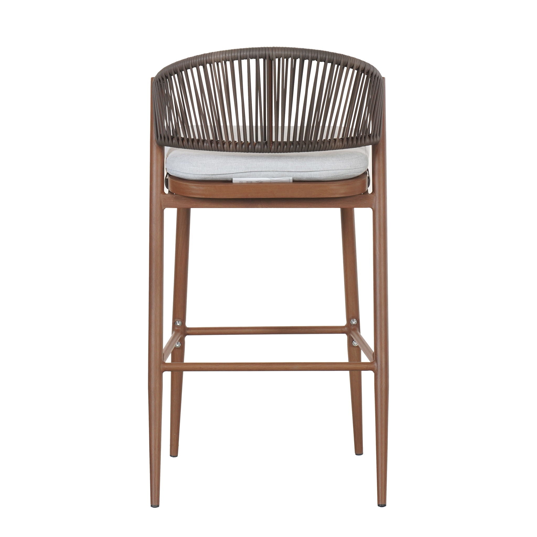 Outdoor Bar Height Metal Frame Counter Stools With Scallop Shaped Backrest & Water Resistant Cushions