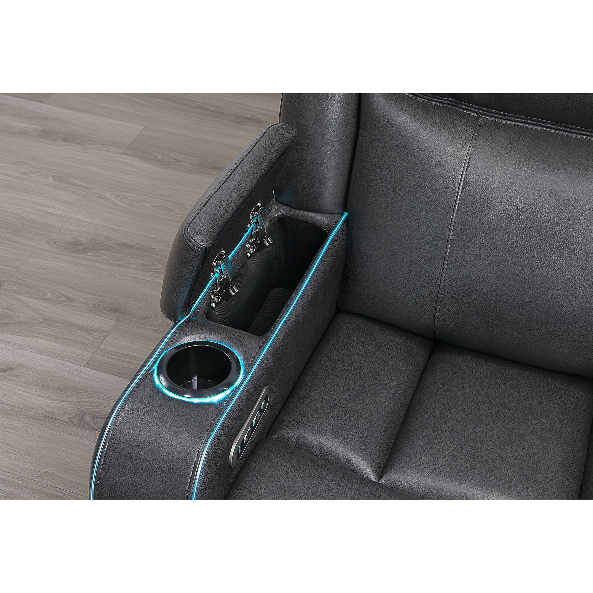 Blanca - Power Console Reclining Loveseat With LED Lights, Power Headrest And Speakers - Charcoal