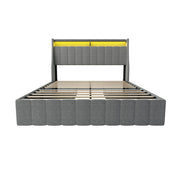 Bed With LED Lights, 4 Drawers, Winged Headboard Upholstered