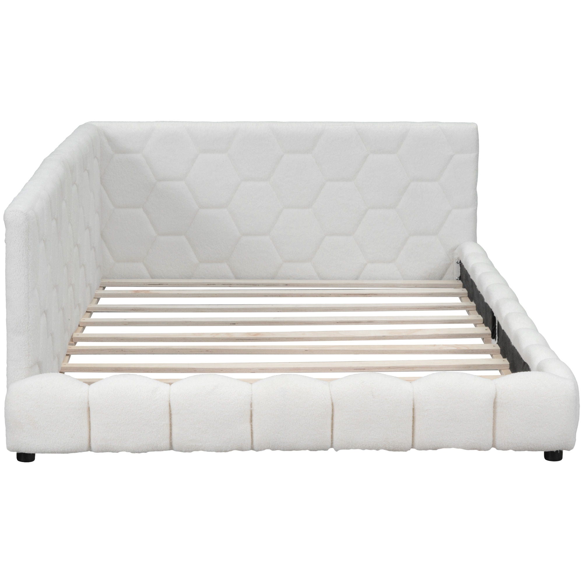 Upholstered Full Size Platform Bed With LED Belt And USB Ports - White