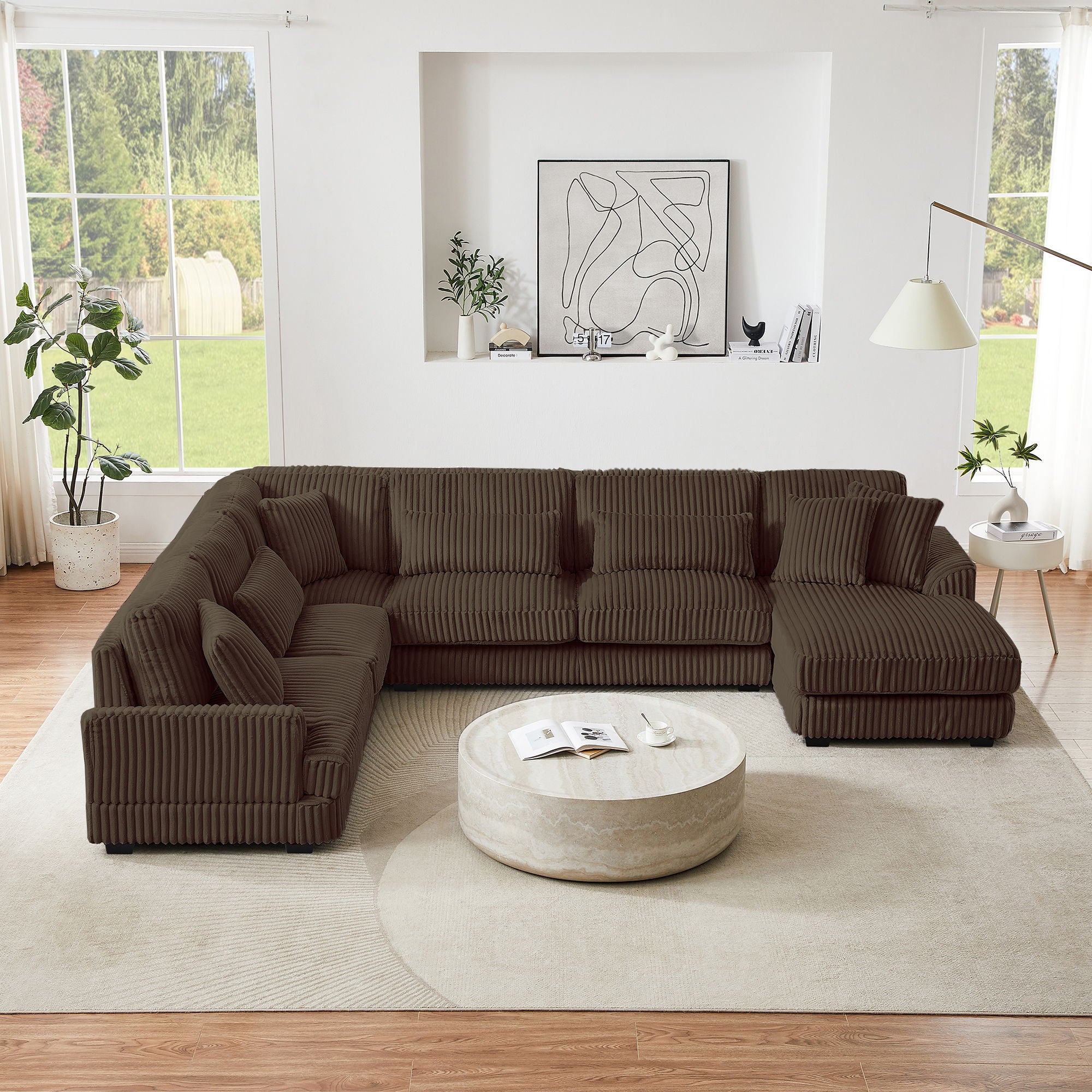Oversized Sectional Sofa U - Shaped Sofa Couch Modern Sofa Upholstered In Soft Corduroy With A Chaise Lounge For Living Room
