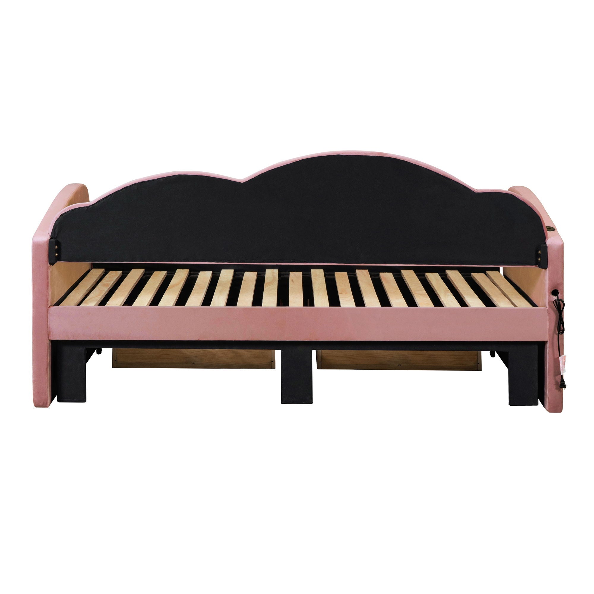 Upholstered Daybed With Cloud-Shaped Backrest, Trundle & 2 Drawers And USB Ports