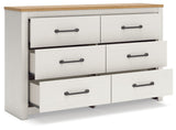 Linnocreek - White / Warm Brown - Six Drawer Dresser