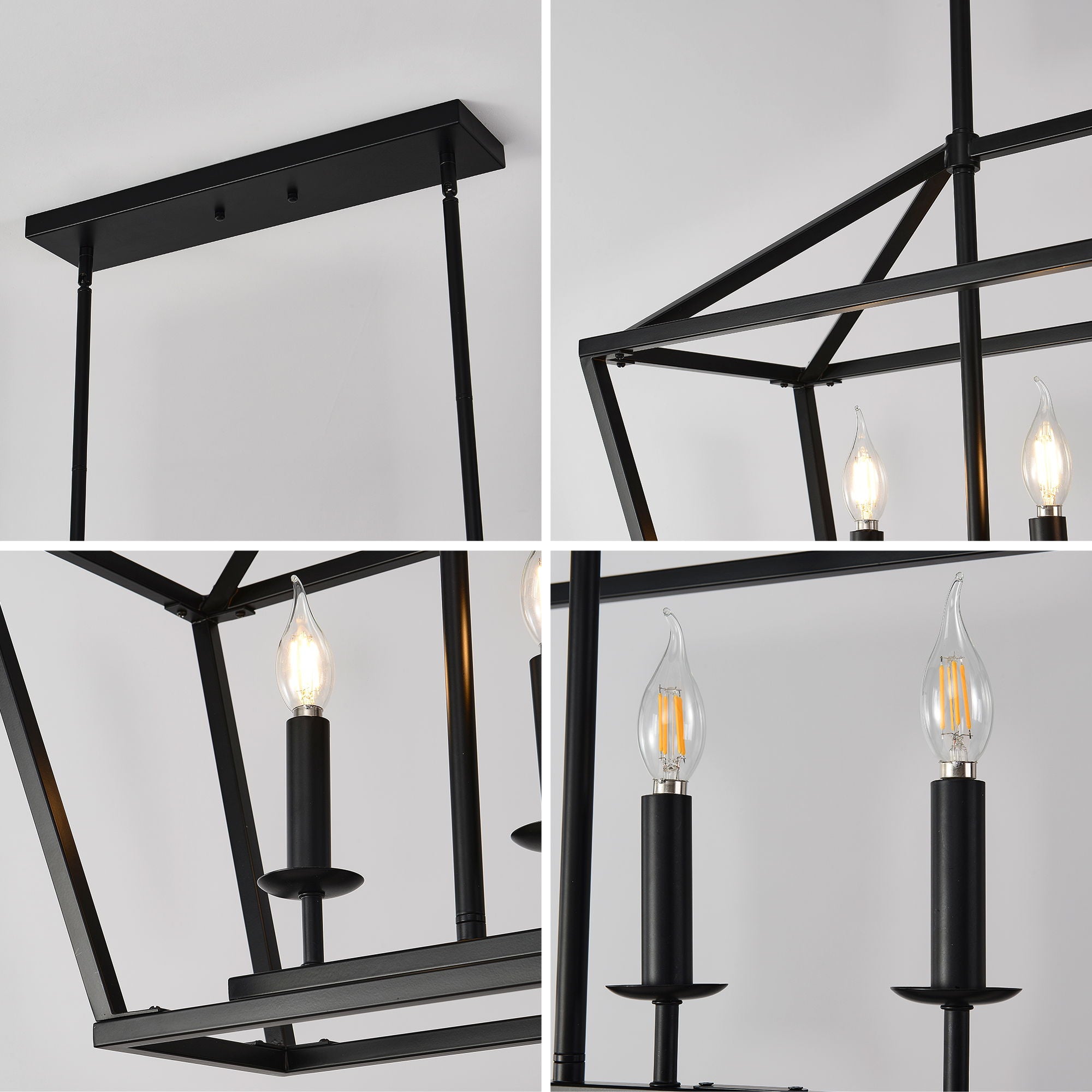 5 Light Farmhouse Kitchen Island Lighting, 5 Light Industrial Linear Chandelier For Dining Room Metal Hanging Pendant Light Fixture For Bedroom Living Room Hallway Conference Room - Matte Black