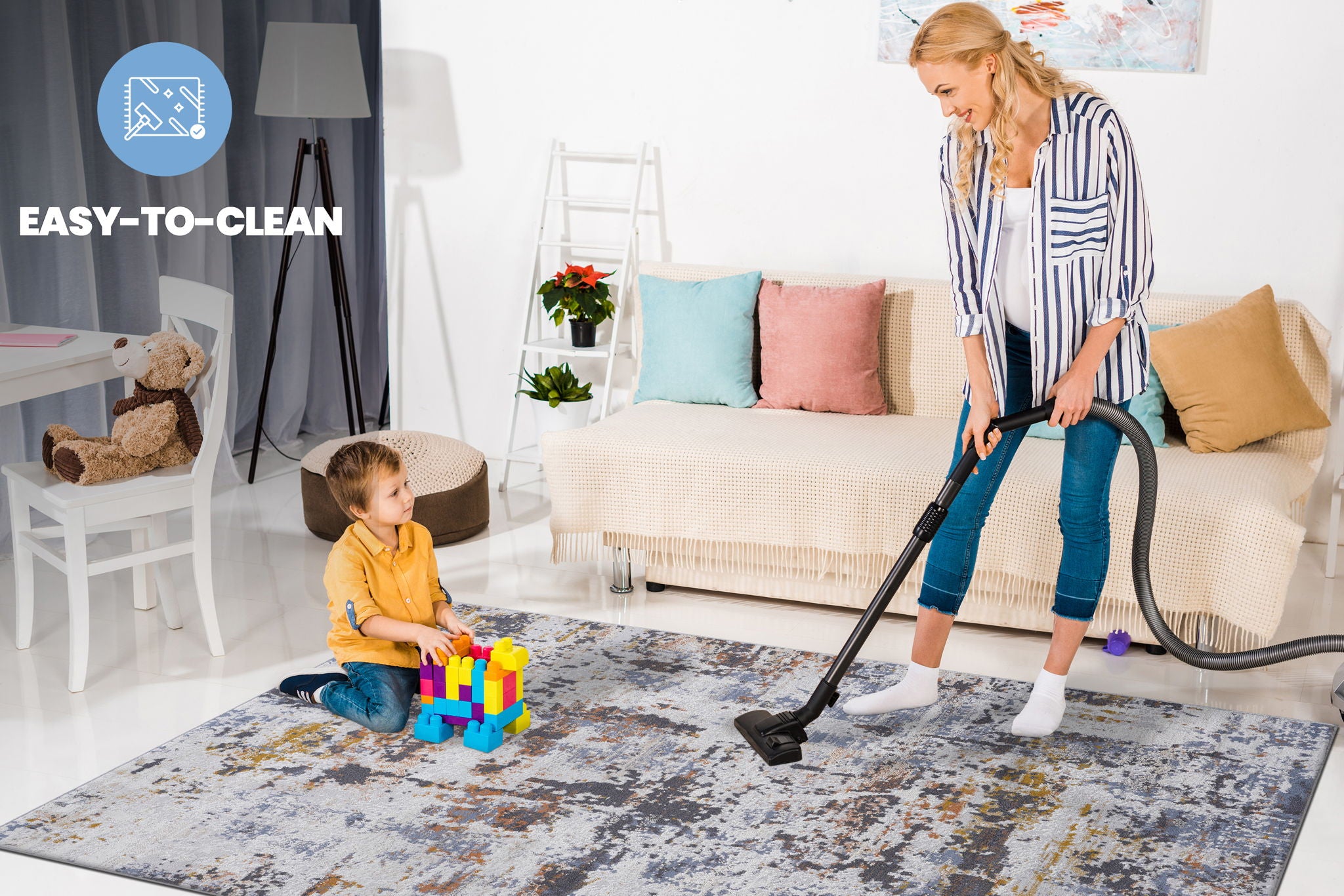 Payas - 8' X 10' Abstract Area Rug - Ivory / Blue