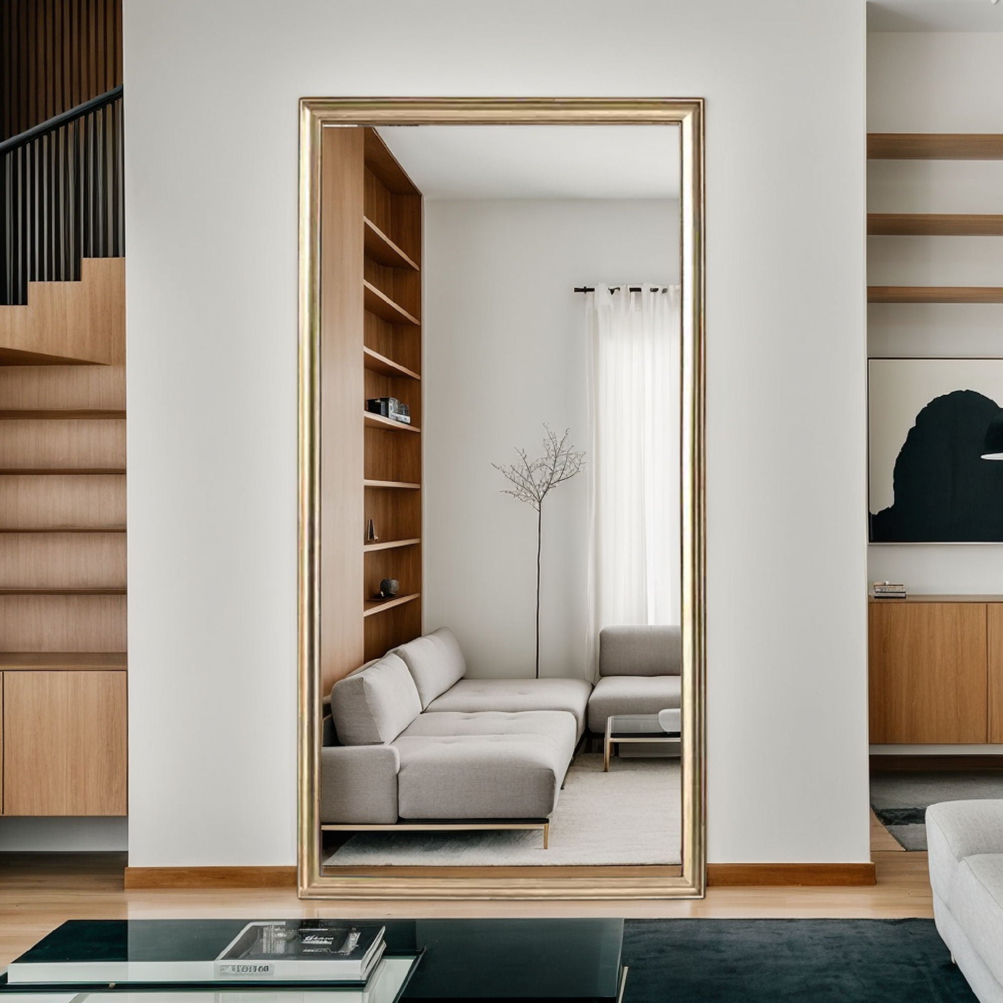 Elegant Full Body Floor Mirror With Artificial Wood Frame, Durable Design - Copper