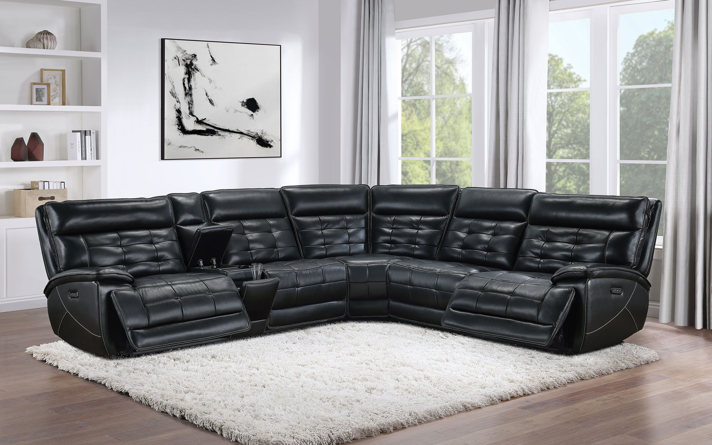 Coaster Fine Furniture Hewitt - Leather Upholstered Power Reclining Sectional - Black | Meri Furniture
