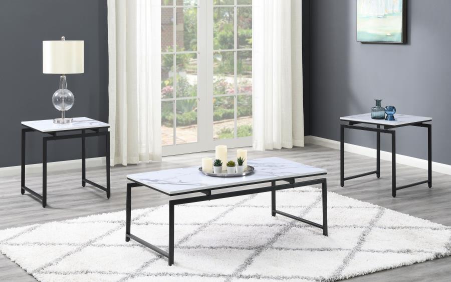 Coaster Fine Furniture Clark - 3 Piece Faux Marble Top Coffee Table Set - White | Meri Furniture