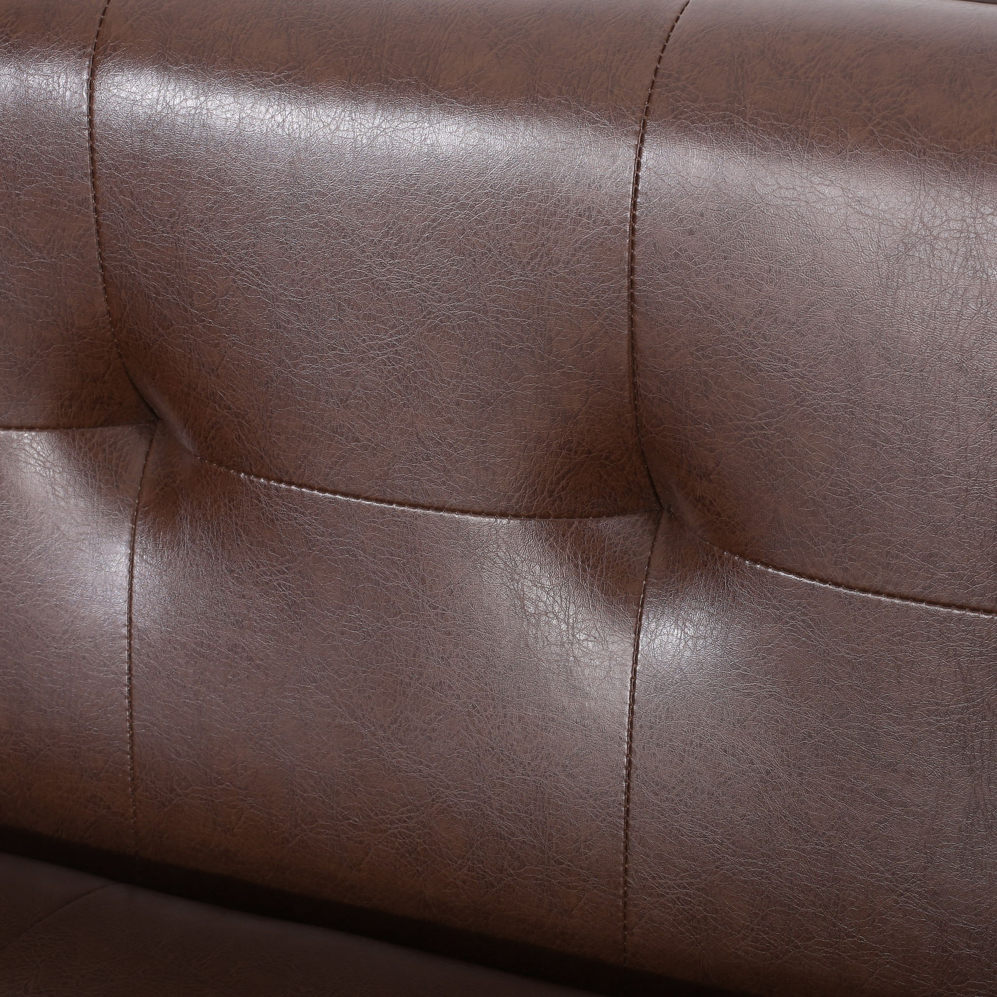 Mid Century Modern 3 Seater Sofa With Tufted Stitching - Dark Brown