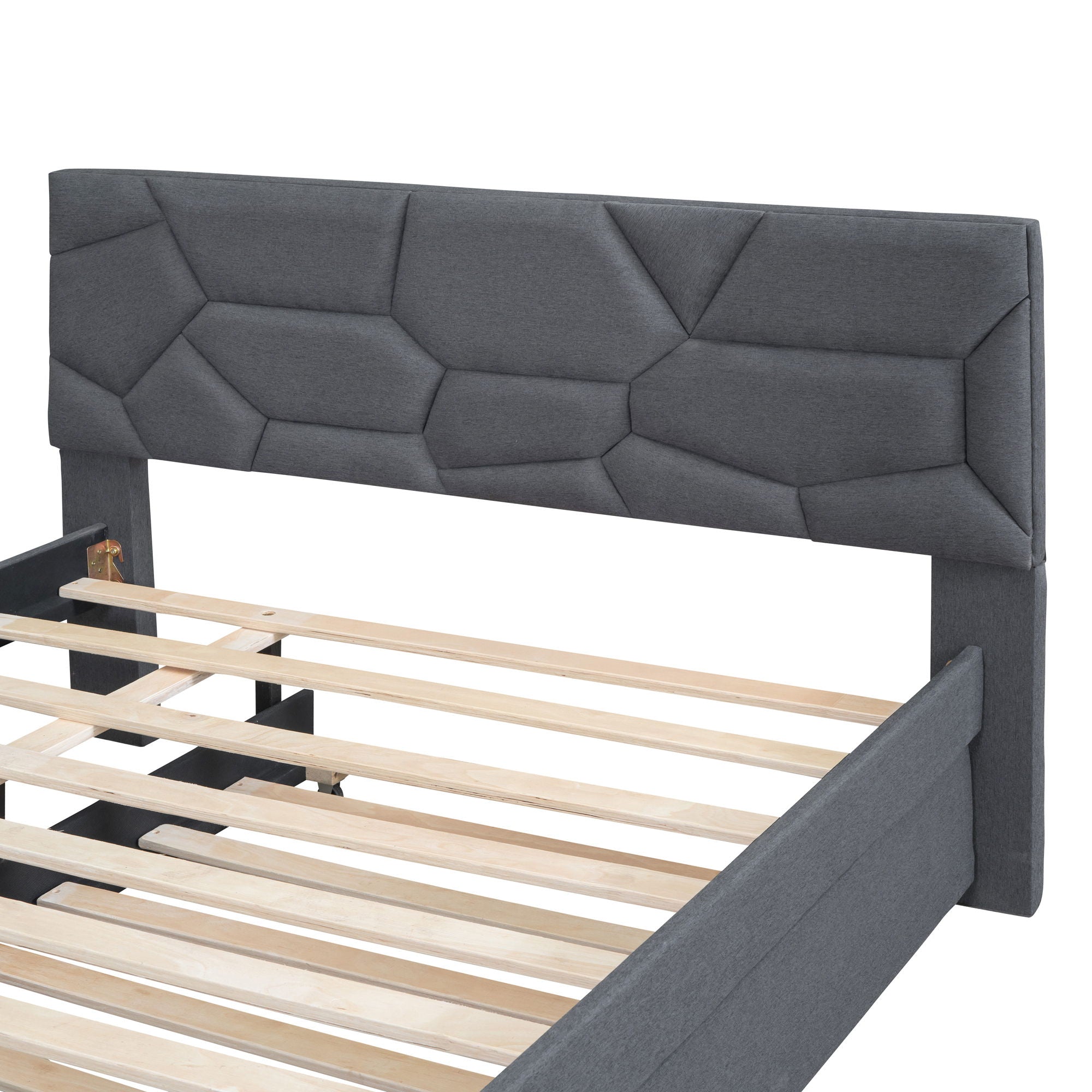 Upholstered Platform Bed With Brick Pattern Headboard And Twin Long Size Trundle
