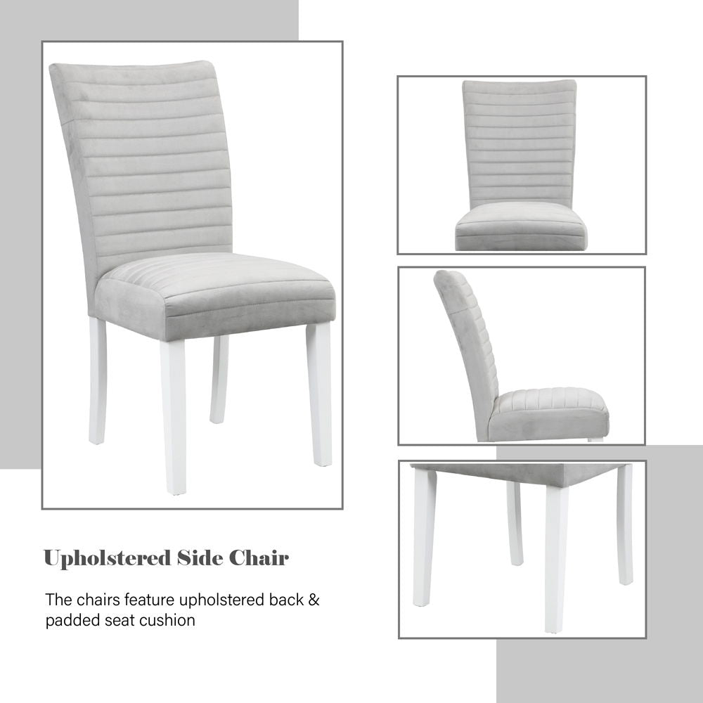 Elizaveta - Side Chair Set of 2) - Gray Velvet &White High Gloss
