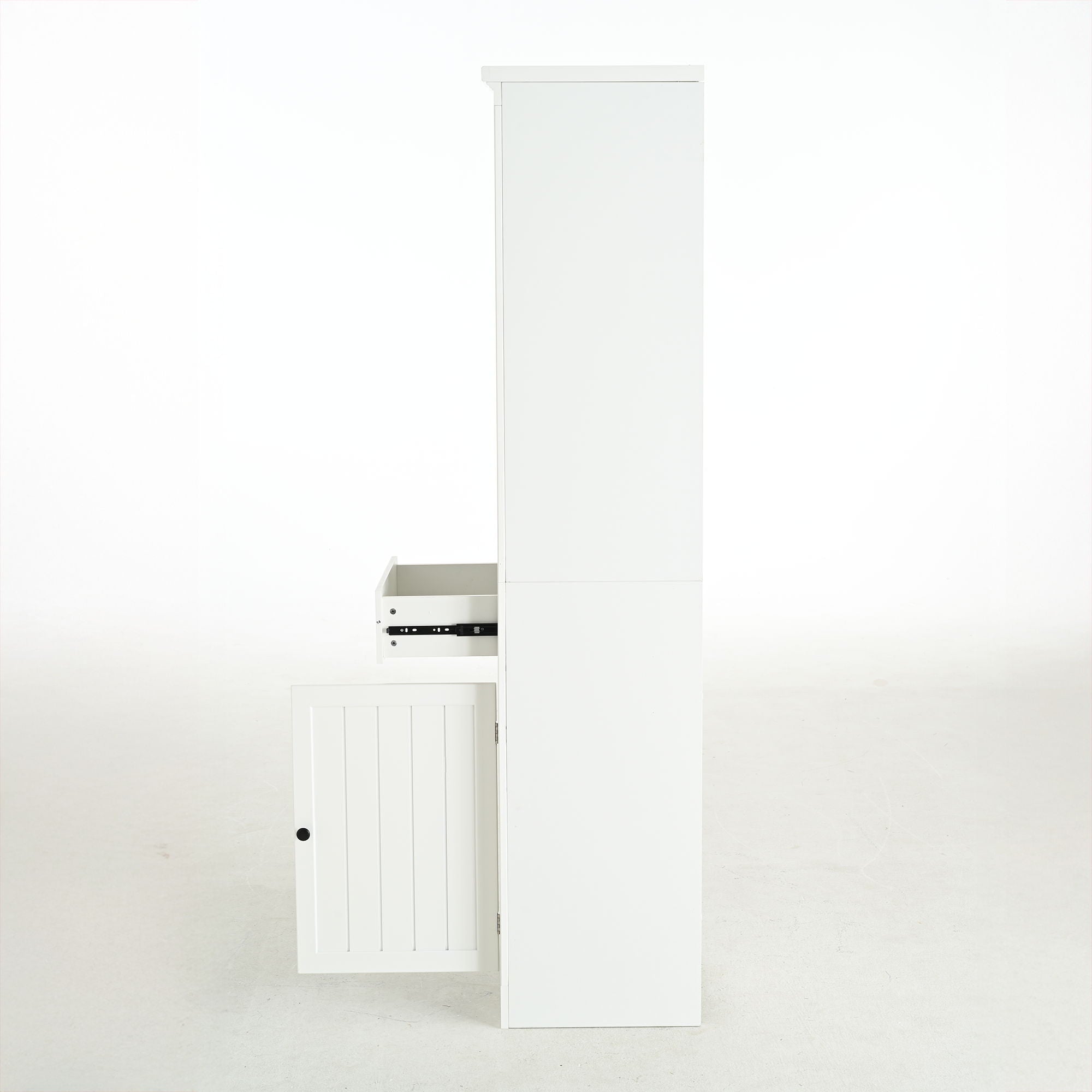 Retro Style 75'' Tall Display Shelf With Cabinet For Hallways Living Room Kitchen - White