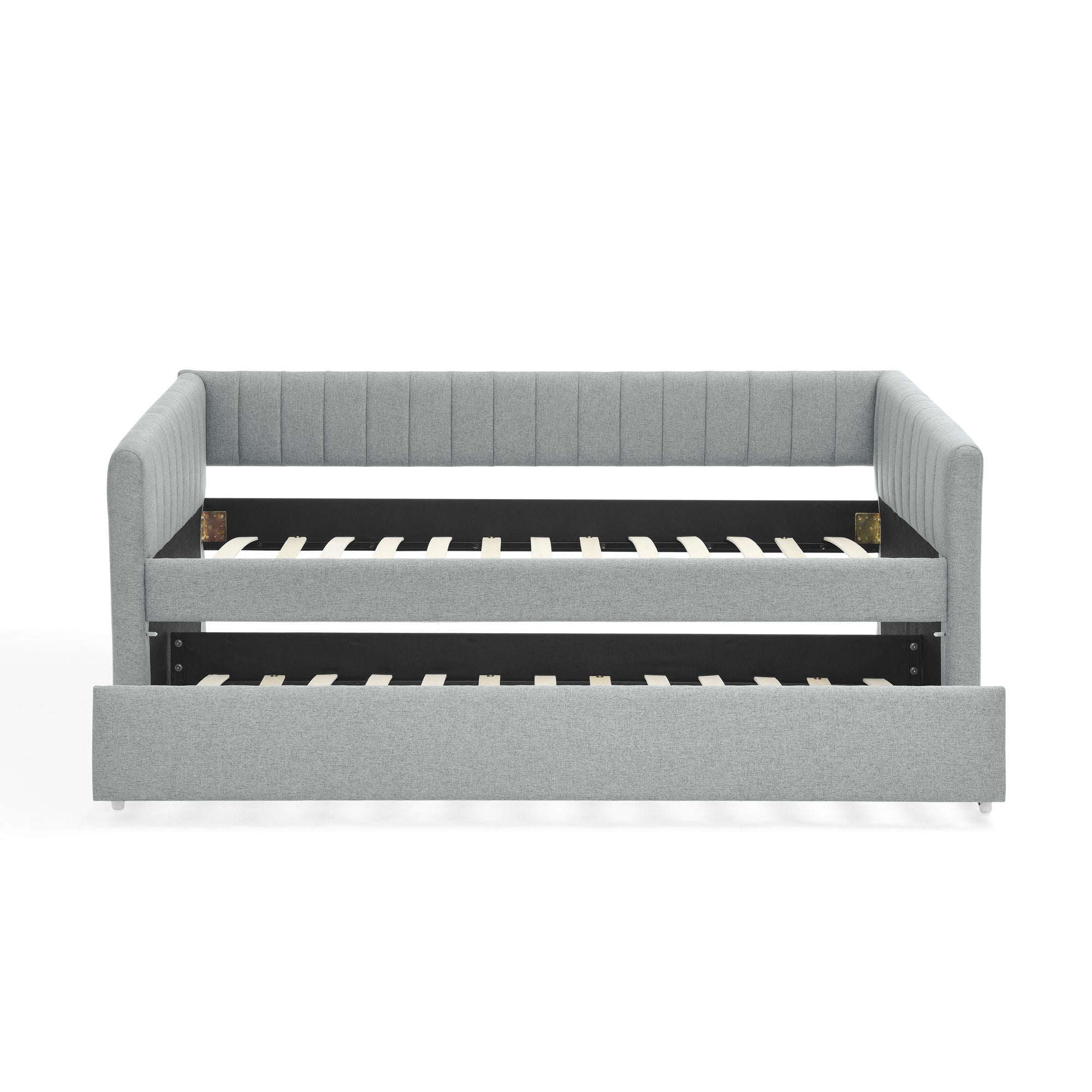 Upholstered Daybed With Trundle With Vertical Stripes