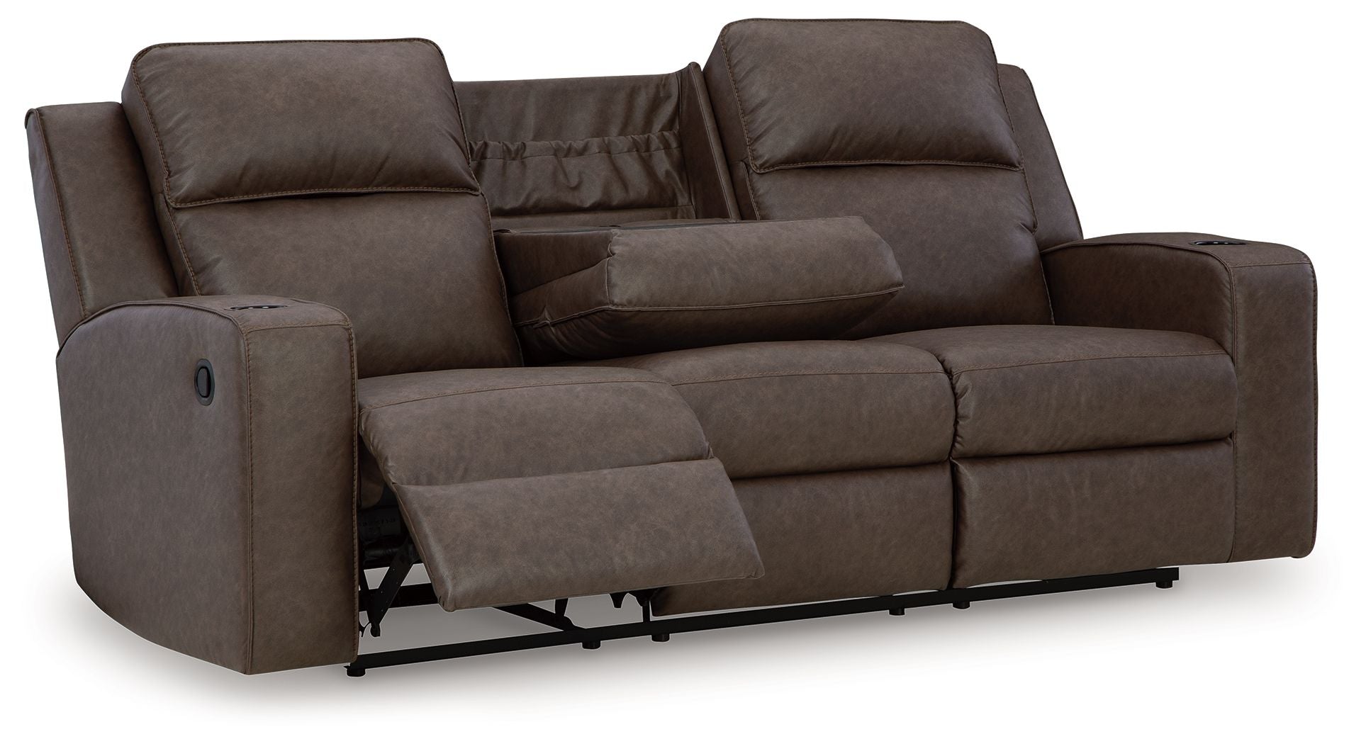 Signature Design by Ashley® Lavenhorne - Granite - Rec Sofa W/Drop Down Table | Meri Furniture
