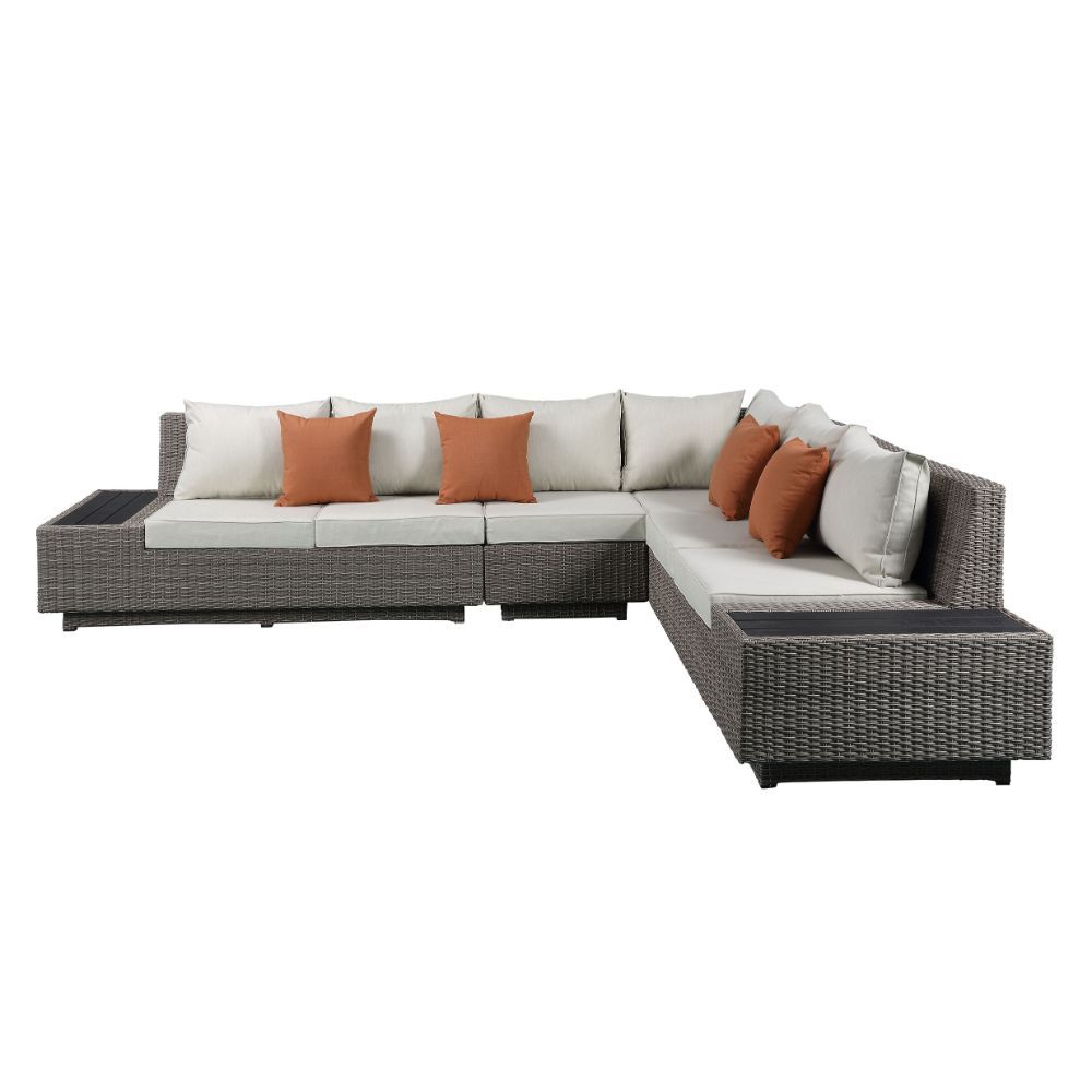 ACME Salena - Patio Table - Beige Fabric & Gray Wicker | Meri Furniture