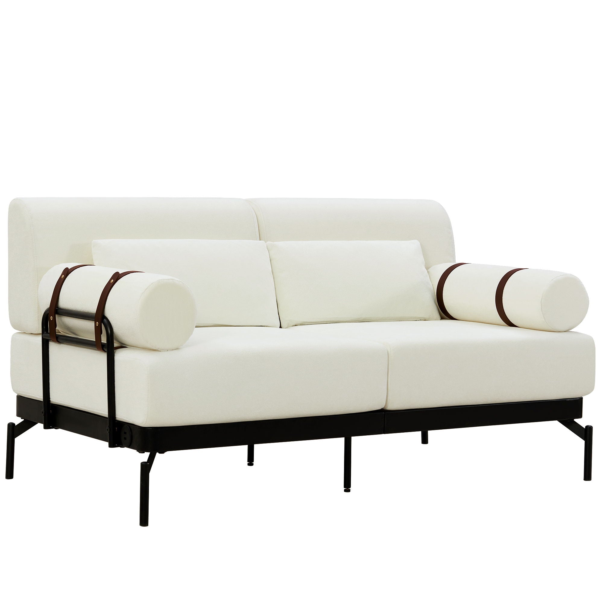 Modern Loveseat Sofa 2 Seater With USB Ports, Cylindrical Armrests