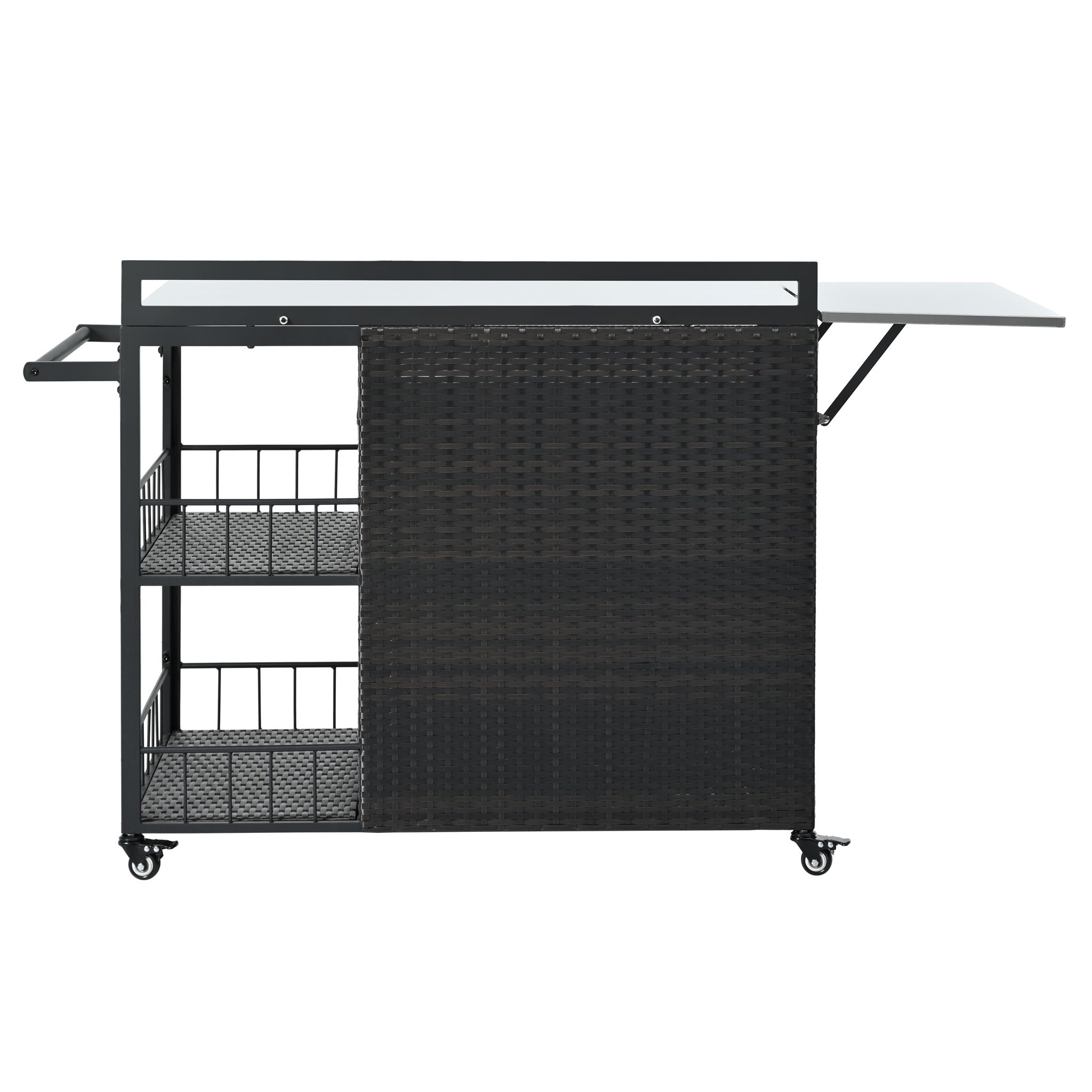 Outdoor Kitchen Island With Storage, Cooking Station, Grill Cart, Foldable Tabletop, And Bottle Opener - Dark Brown