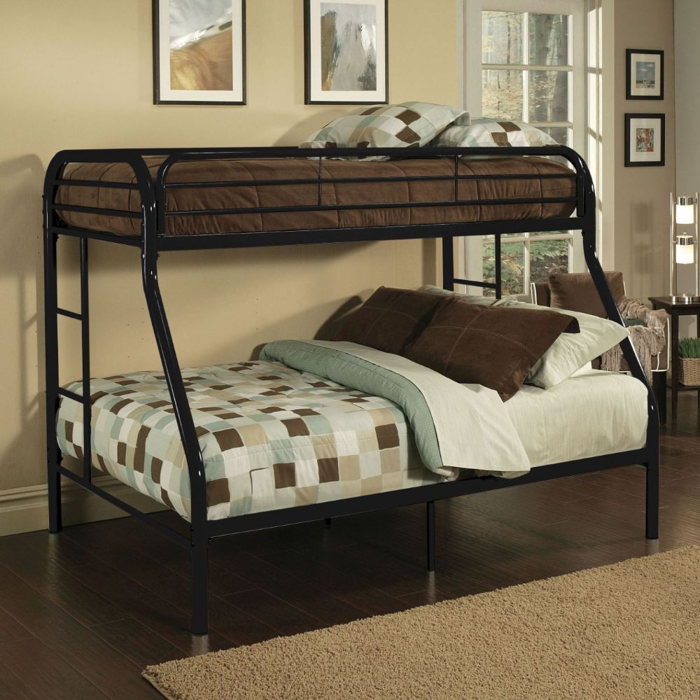 ACME Bring home this Tritan bunk bed to let your kids enjoy personal space without compromising on style. Superior quality metal for durability, built-in side ladders for easy access, and full length guard rails for safety. | Meri Furniture