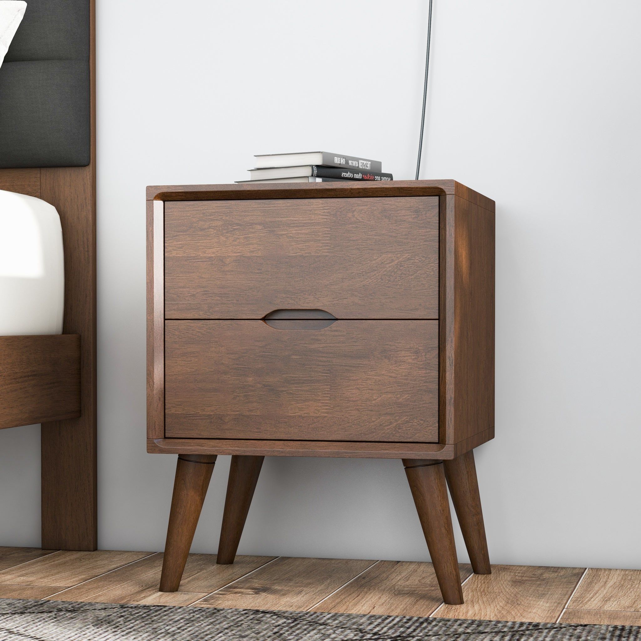 Alexandra - Night Stand With 2 Drawers - Walnut Brown
