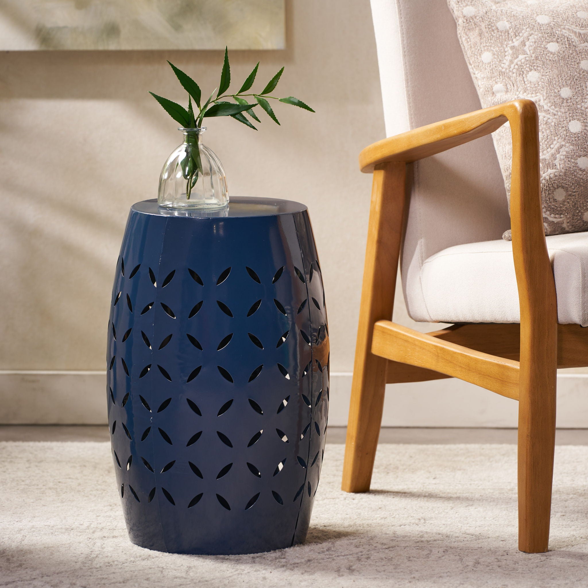 Outdoor Lace Cut Side Table - Navy Blue
