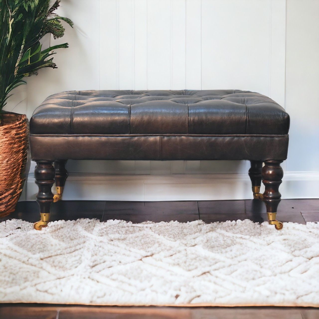 Buffalo - Leather Ottoman With Castor Legs