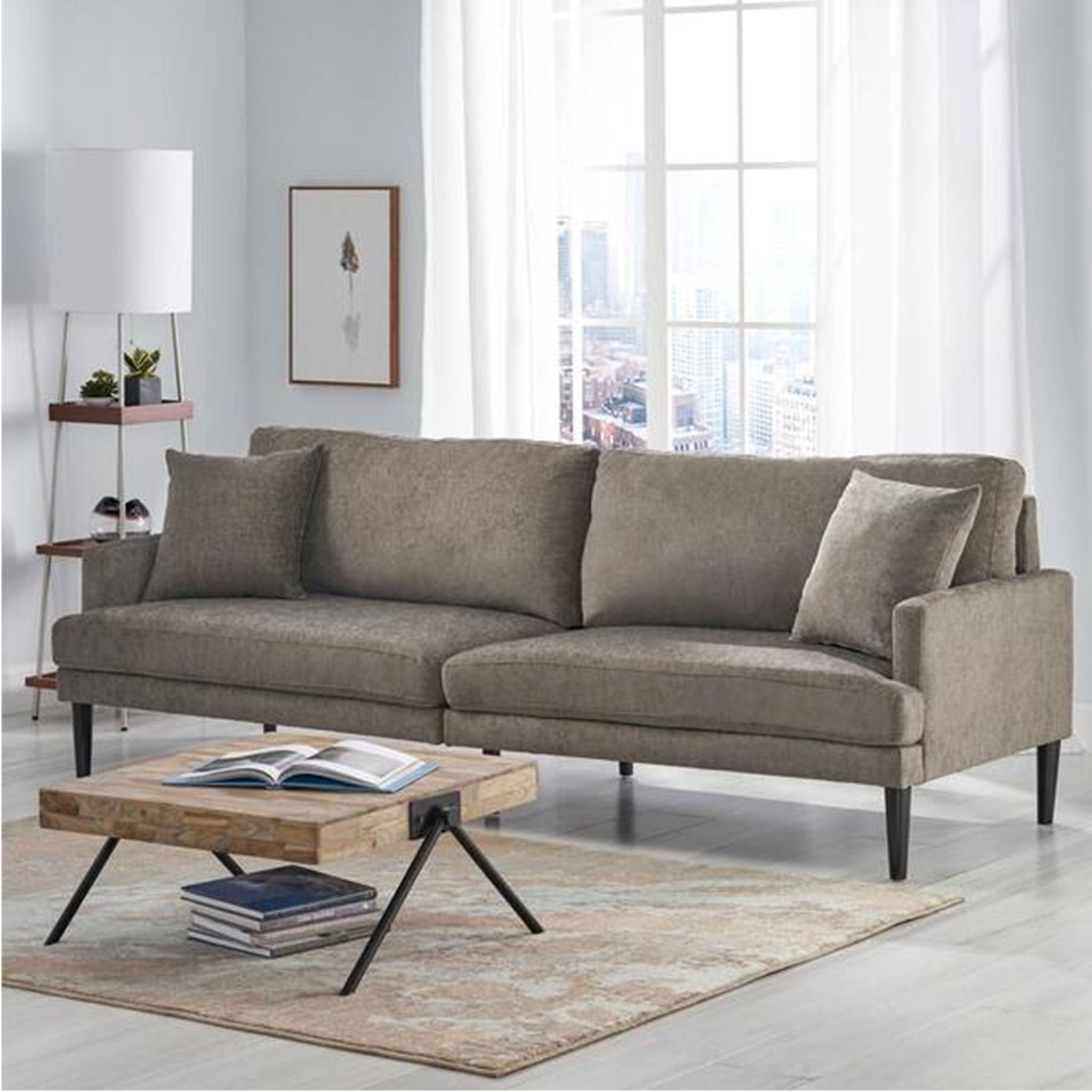 Contemporary 3 Seater Sofa With Plush Upholstery - Gray