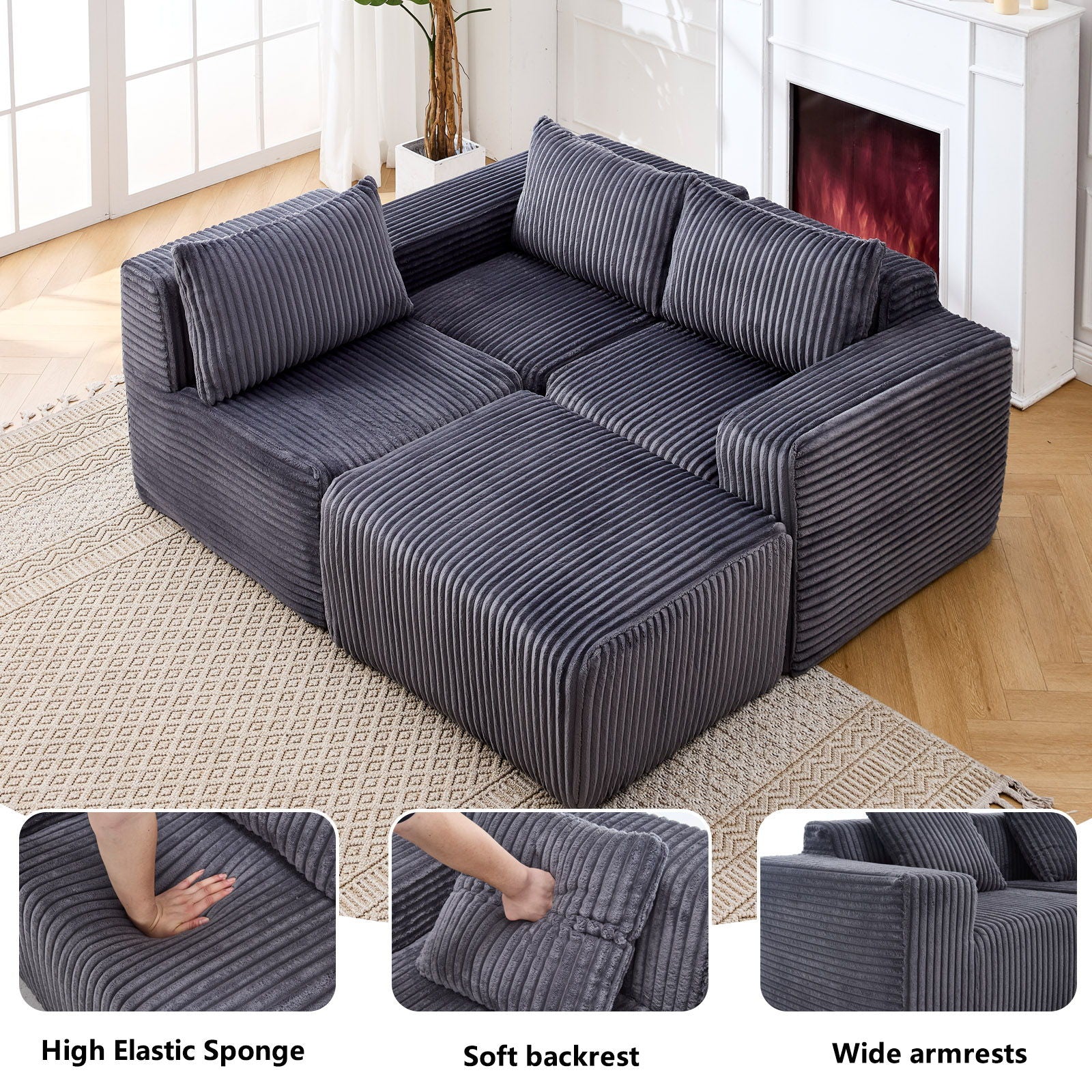 L - Shape Modern Minimalist Modular Sectional Sofa, Upholstered Cloud Couch With Deep Seats