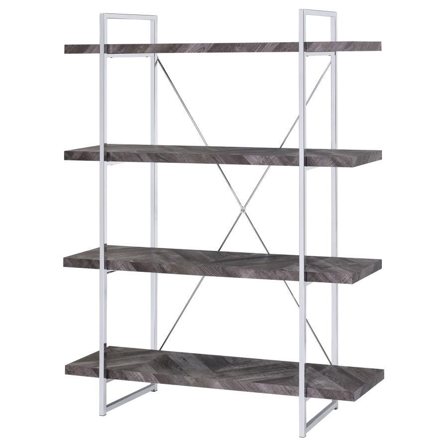 Coaster Fine Furniture Grimma - 4-Shelf Bookshelf - Rustic Gray And Chrome | Meri Furniture