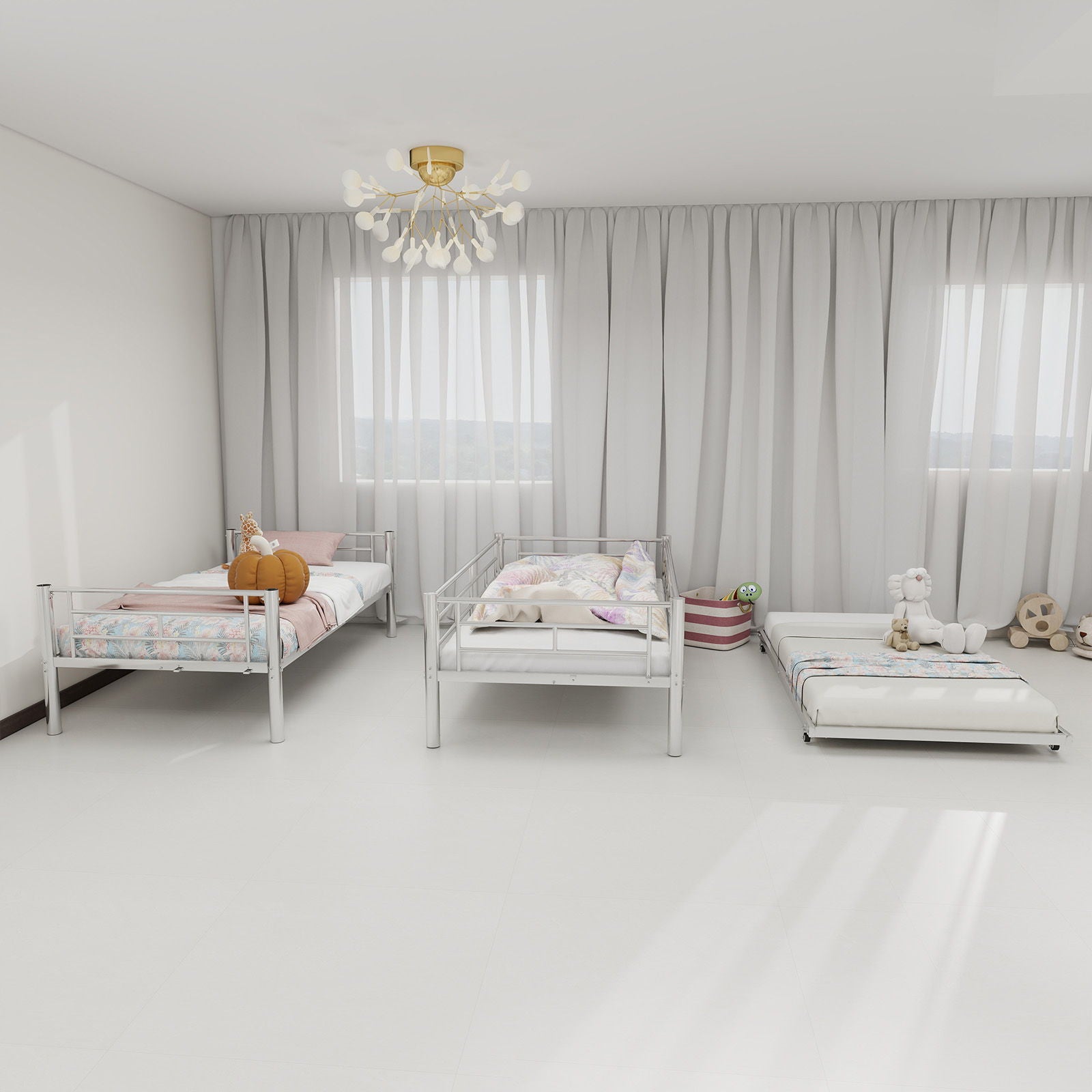 Bunk Bed For Kids, Convertible Frame With Ladders & Guardrail