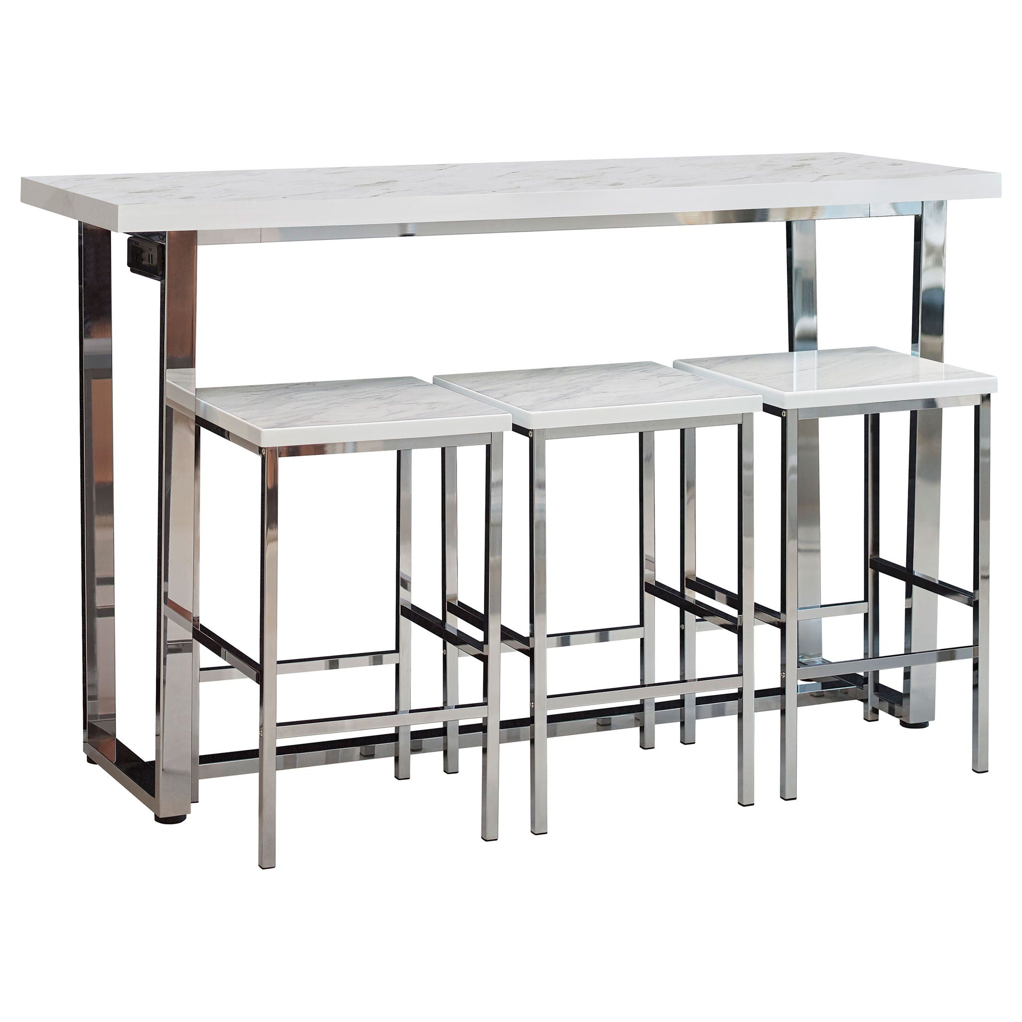 Ledesma - 4 Piece Counter Height Dining Set And Built In Power Unit - White Marble