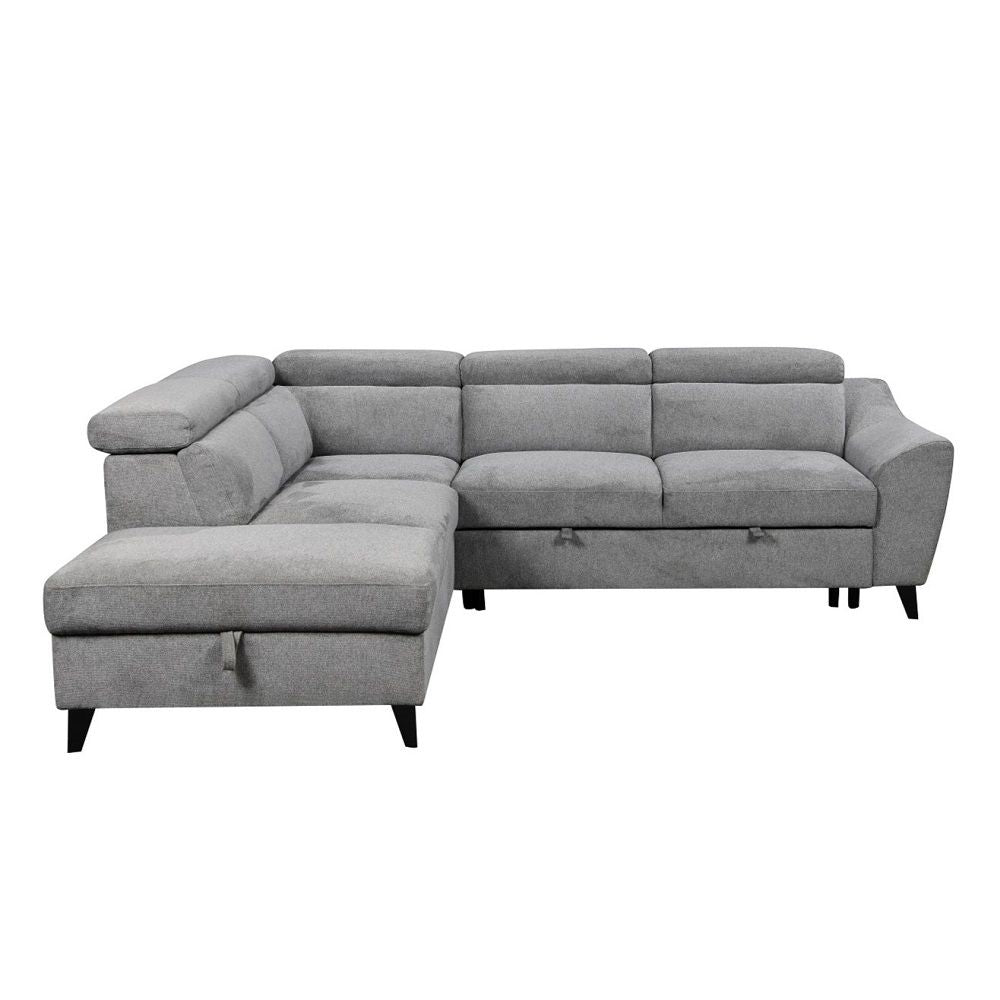 ACME Wrenley - Sectional Sofa With Sleeper & Storage - Gray | Meri Furniture