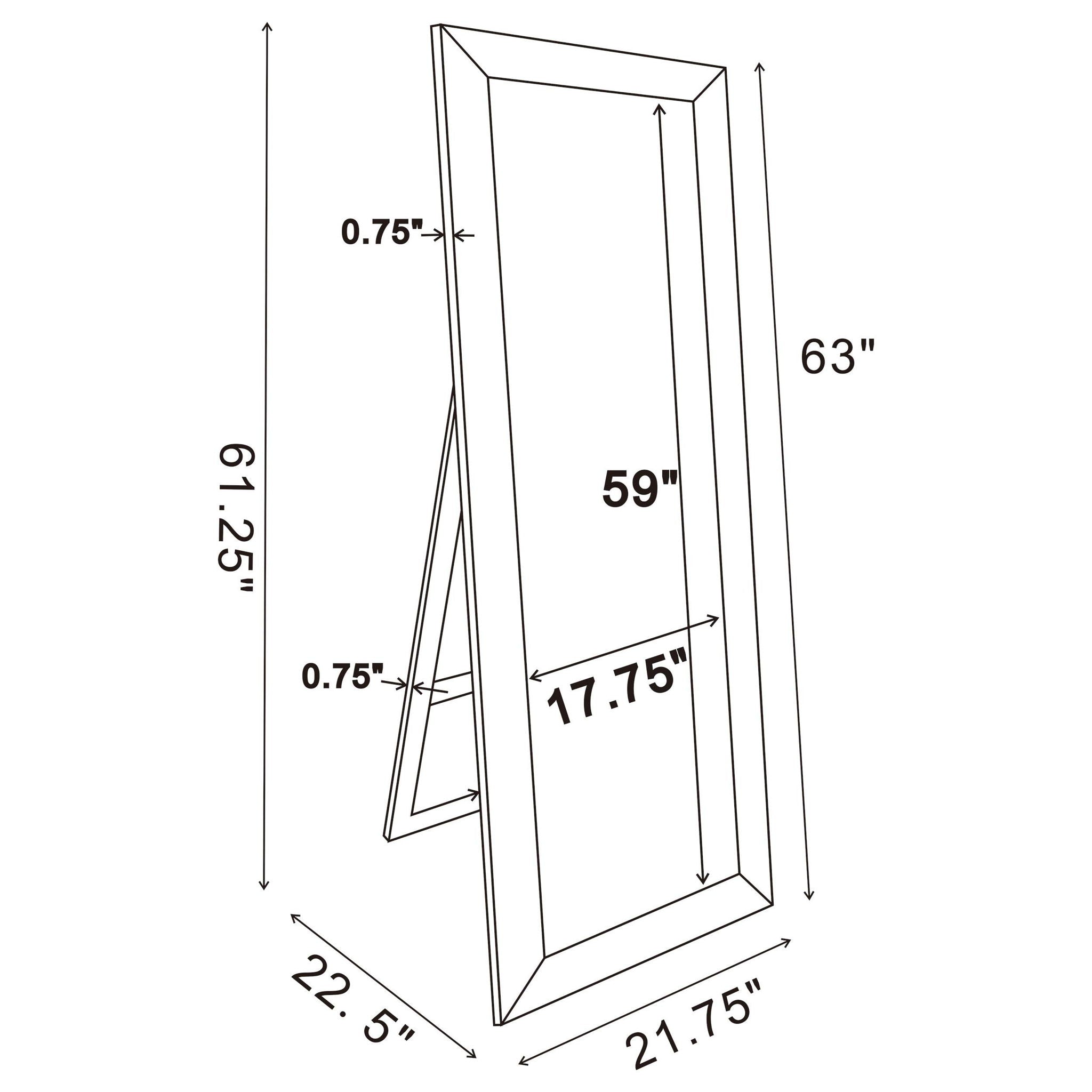 Soline 22 x 61 Inch Framed Standing Floor Mirror Silver