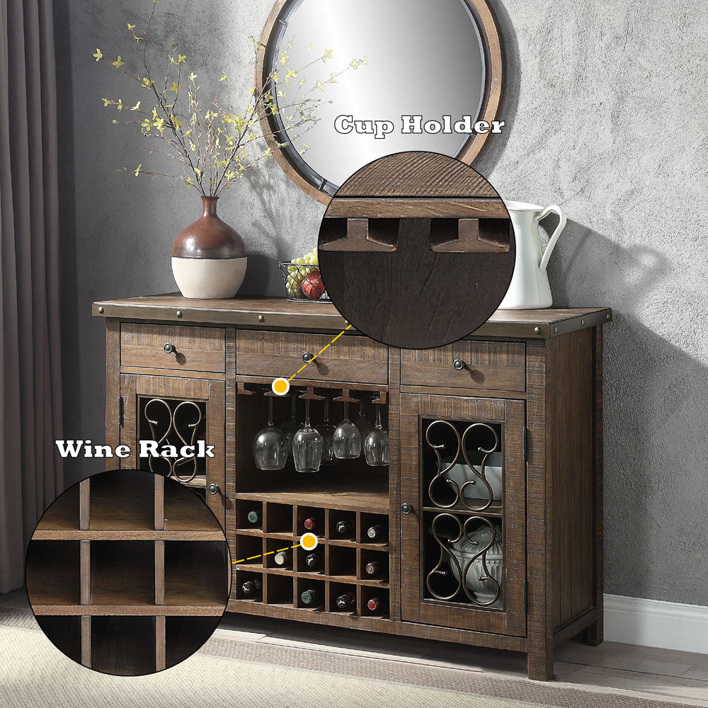 Raphaela - Server With Cup Holder & Wine Rack - Weathered Cherry