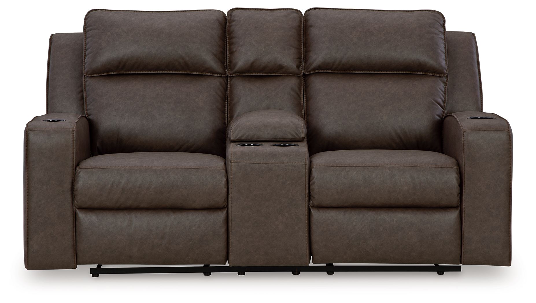 Signature Design by Ashley® Lavenhorne - Granite - Dbl Rec Loveseat W/Console | Meri Furniture