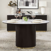 ACME Clayten - Round Dining Table With Marble - White Natural Marble Top & Espreeso Finish | Meri Furniture