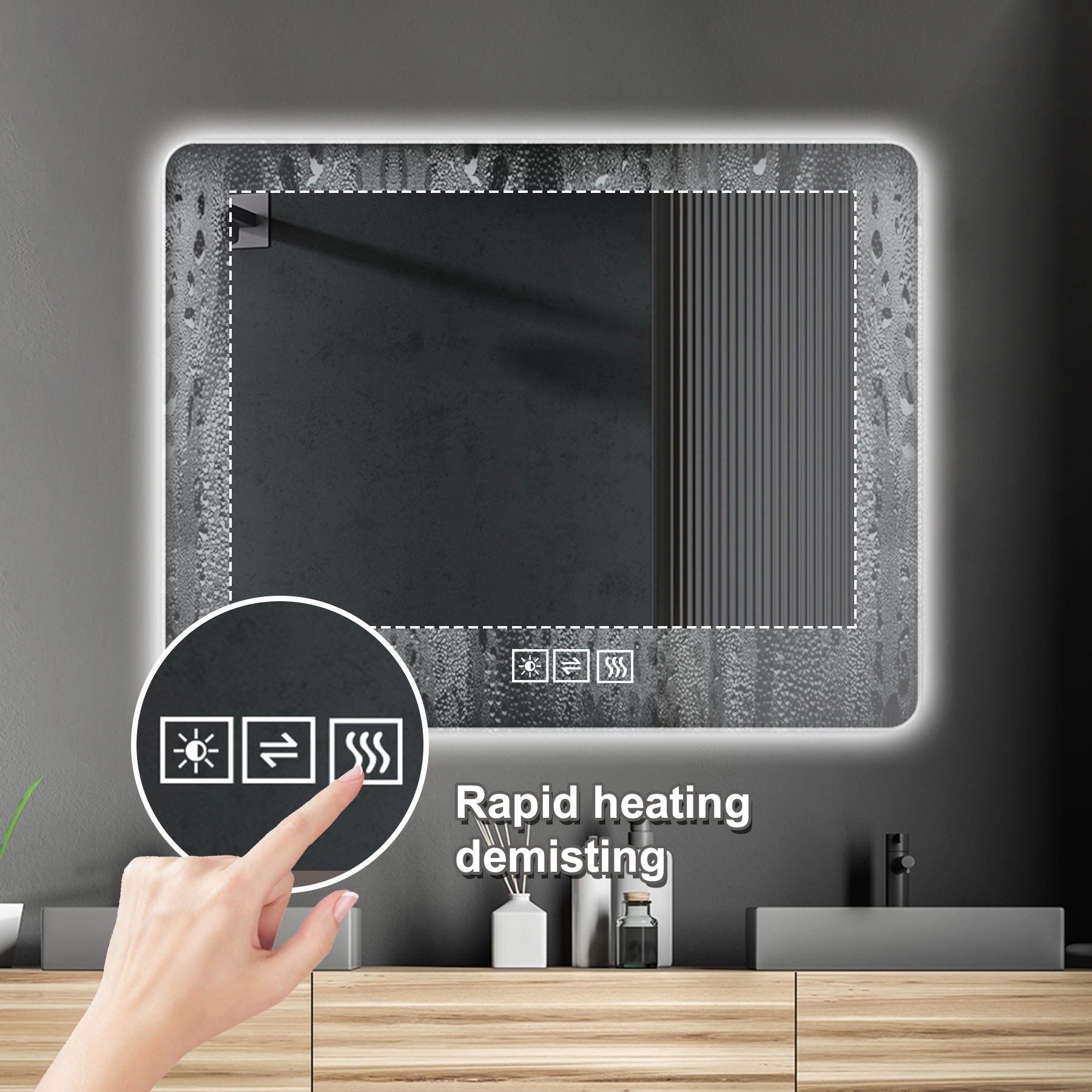 Wall Mounted Bathroom Full Length Makeup Mirror With 3 Color Lighting - Clear