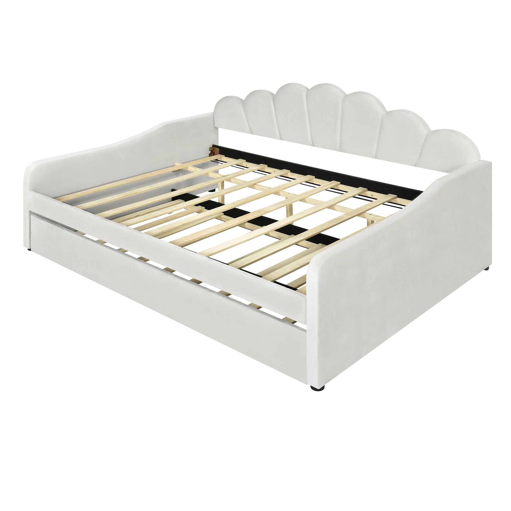Upholstery Daybed Frame With Shell Shaped Backrest And Trundle