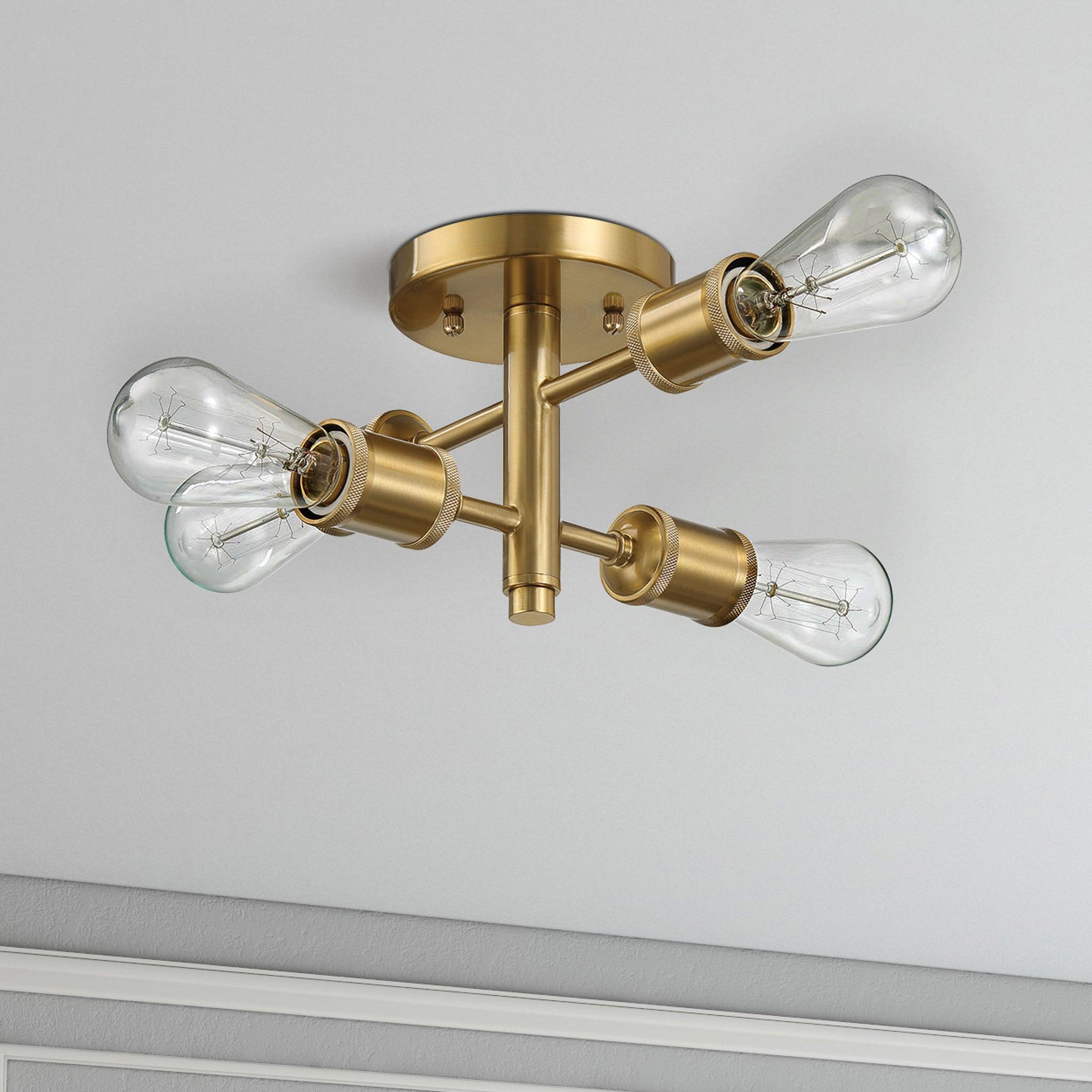 Ephemeral - 4 Lights Semi Flush Mount Retro Hallway Kitchen Bedroom Living Room Ceiling Pendant - Antique Brass / Clear / Gold