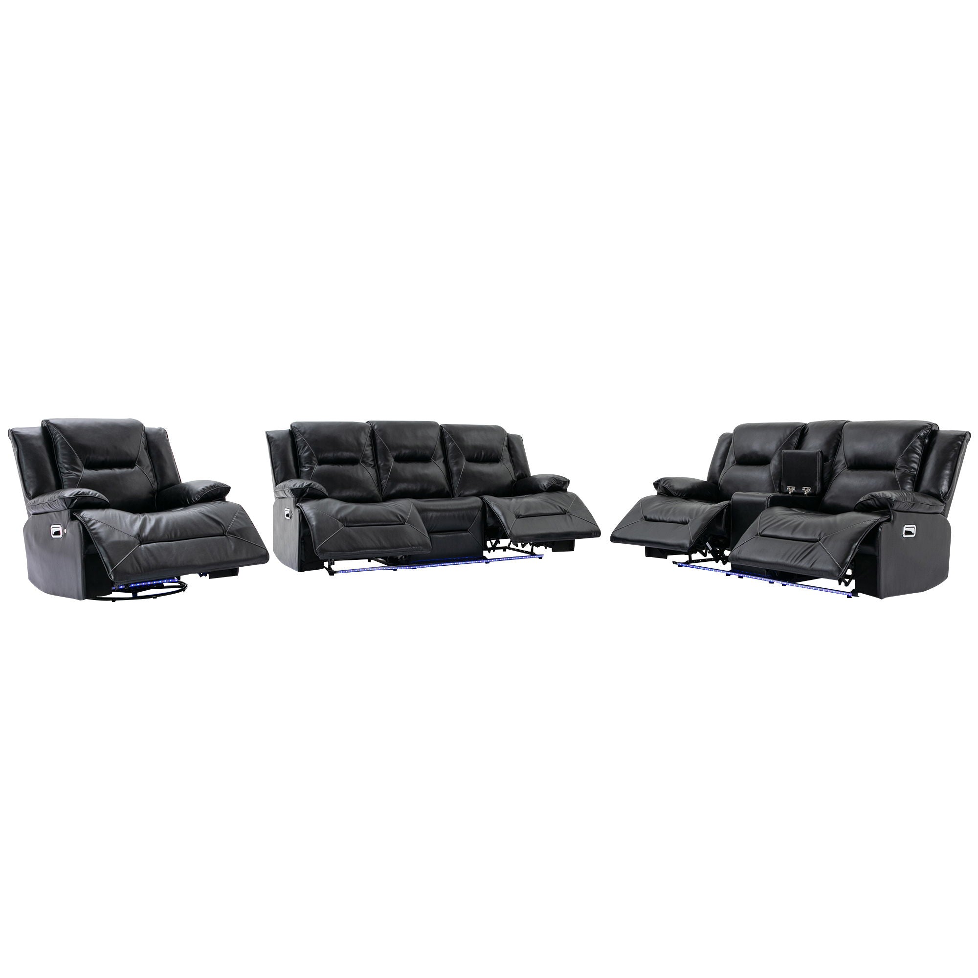 Home Theater Recliner Set Manual Recliner Chair With A LED Light Strip Two Built-In Cup Holders For Living Room