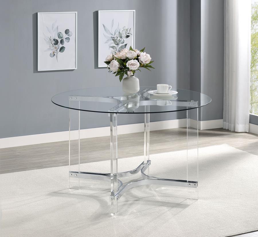 Coaster Fine Furniture Keeling - Round Glass Top Acrylic Dining Table - Chrome | Meri Furniture