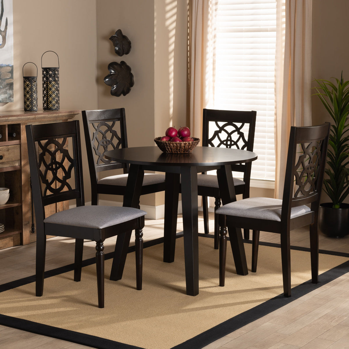 Eliza Modern and Contemporary Grey Fabric Upholstered and Walnut Brown Finished Wood 5-Piece Dining Set