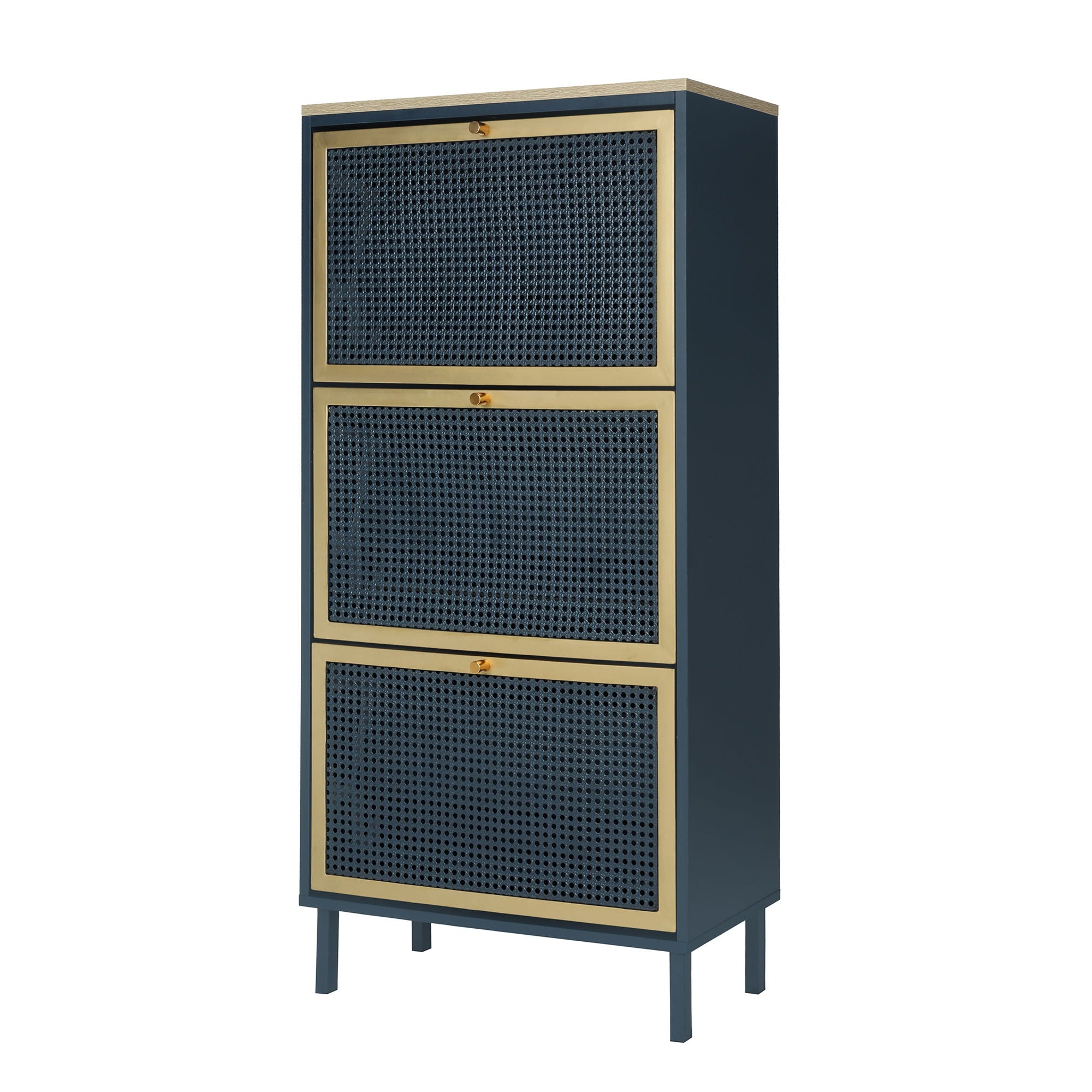 Modern Rattan 3 Door Shoe Rack Cabinet For Entryway
