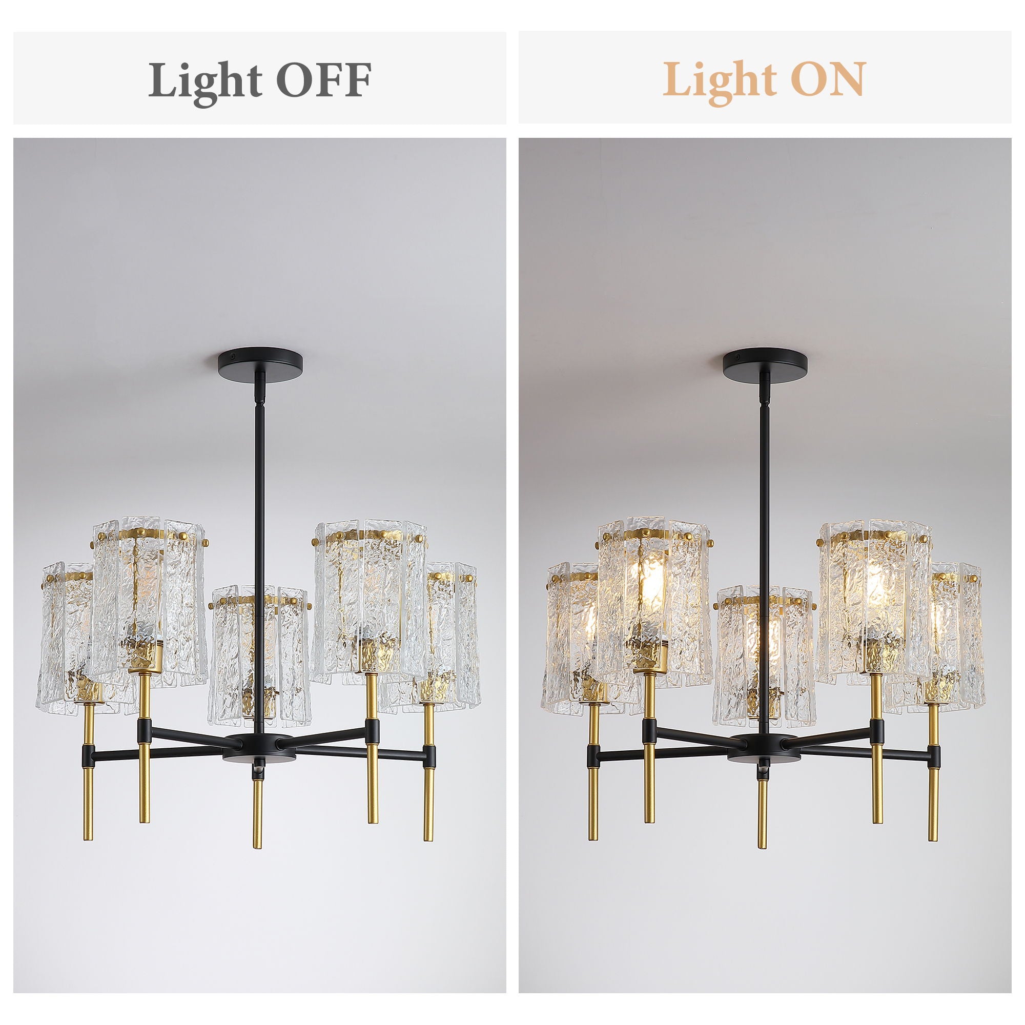 5 Light Chandelier, Textured Glass Pendant Light, (Not Including The Bulb) For Living Room - Black / Gold